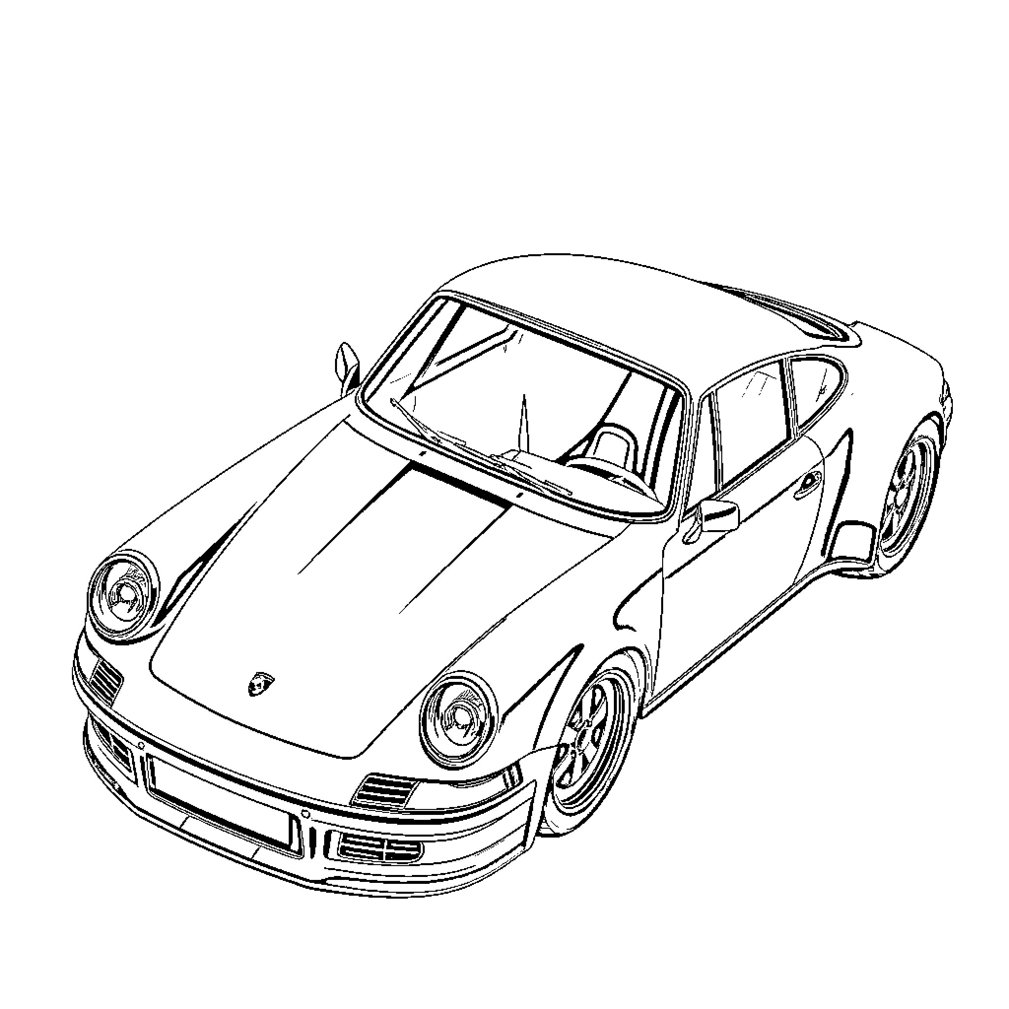 Porsche classic sports car in line art Coloring Page (free black-and-white line drawing printable PDF for all, from beginners to advanced learners, including children, teens, adults, and seniors)
