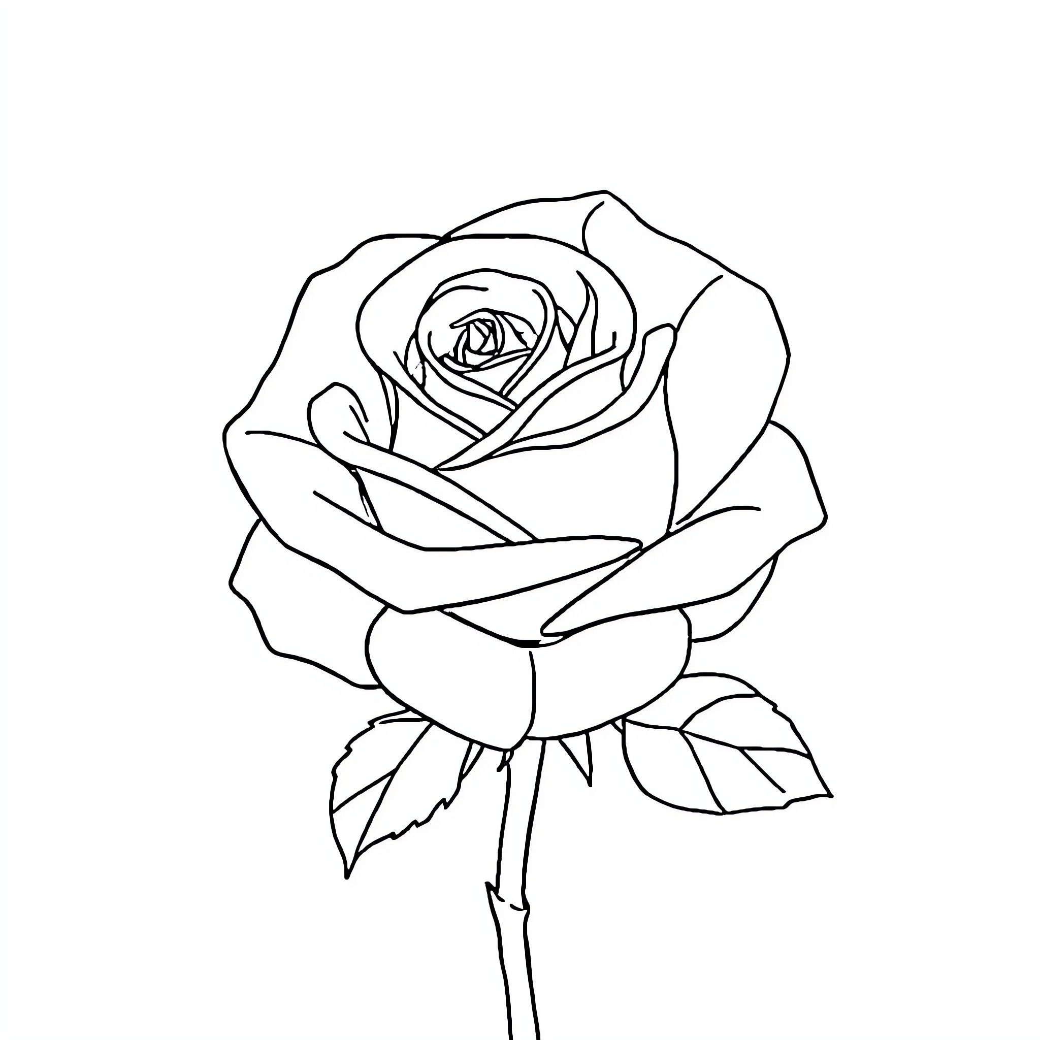Rose in Elegant Outline Coloring Page (free black-and-white line drawing printable PDF for all, from beginners to advanced learners, including children, teens, adults, and seniors)