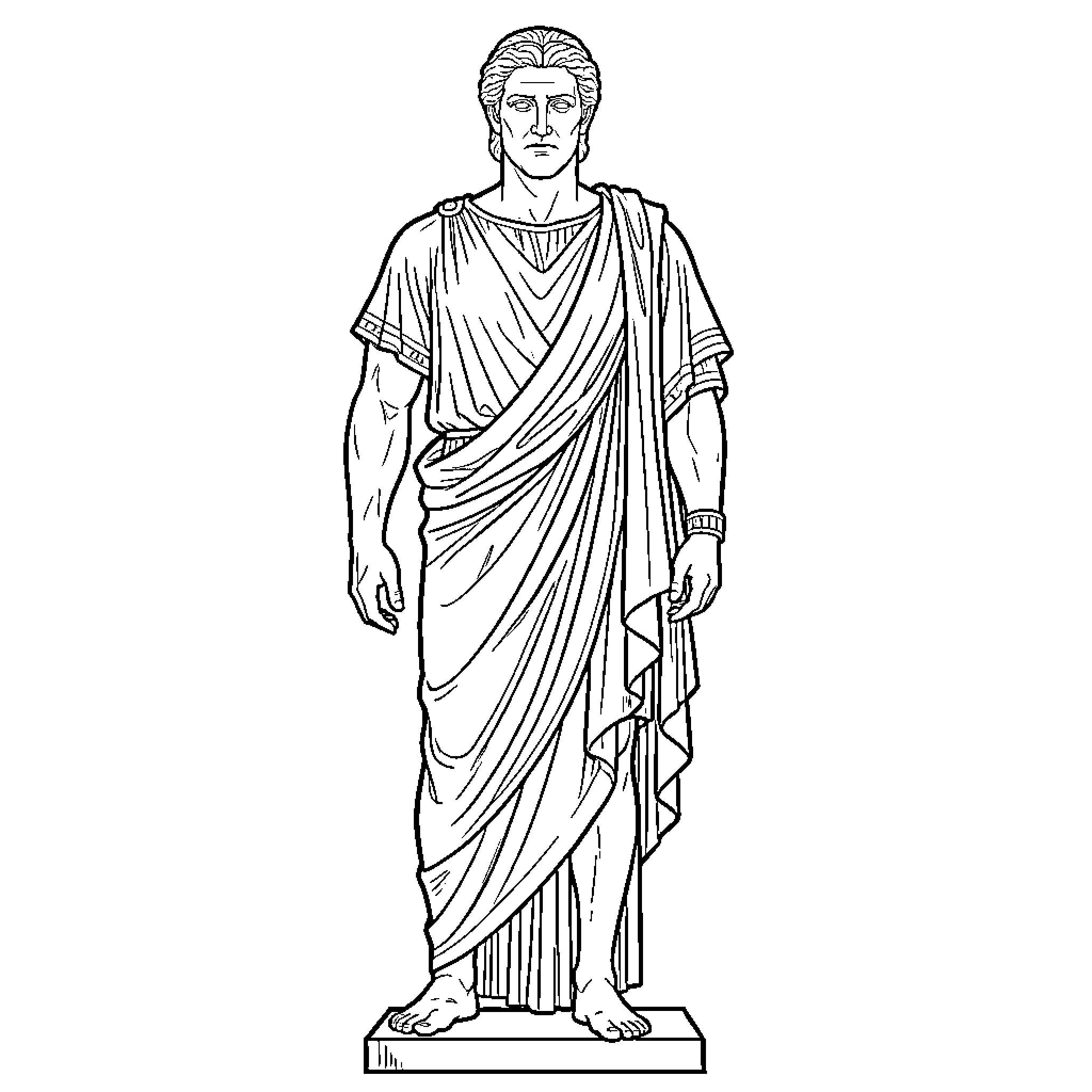 Greek Statue of a Robed Figure Standing Coloring Page (free black-and-white line drawing printable PDF for all, from beginners to advanced learners, including children, teens, adults, and seniors)