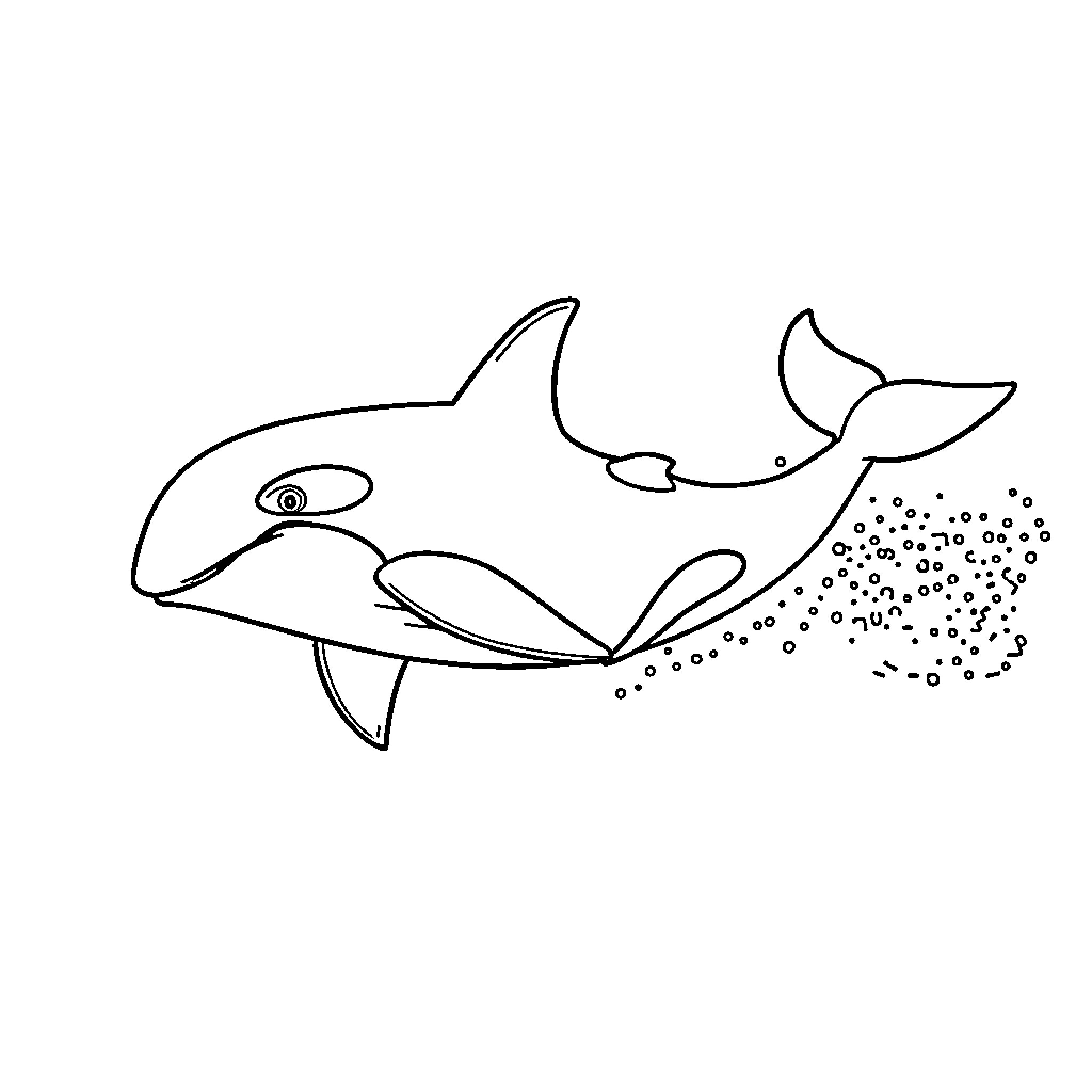 Killer Whale swimming gracefully in the ocean Coloring Page (free black-and-white line drawing printable PDF for all, from beginners to advanced learners, including children, teens, adults, and seniors)