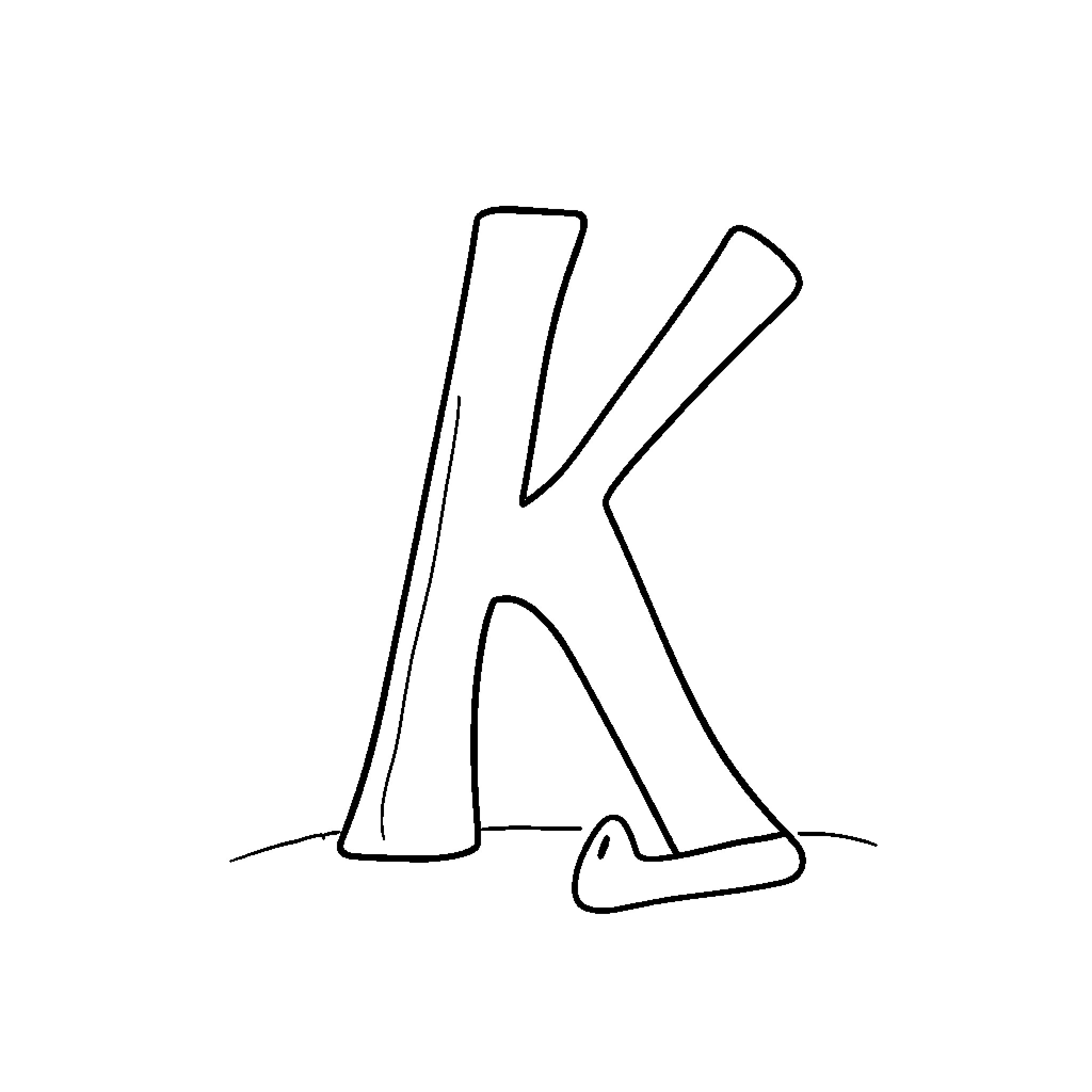 Kinetic letter K in motion Coloring Page (free black-and-white line drawing printable PDF for all, from beginners to advanced learners, including children, teens, adults, and seniors)