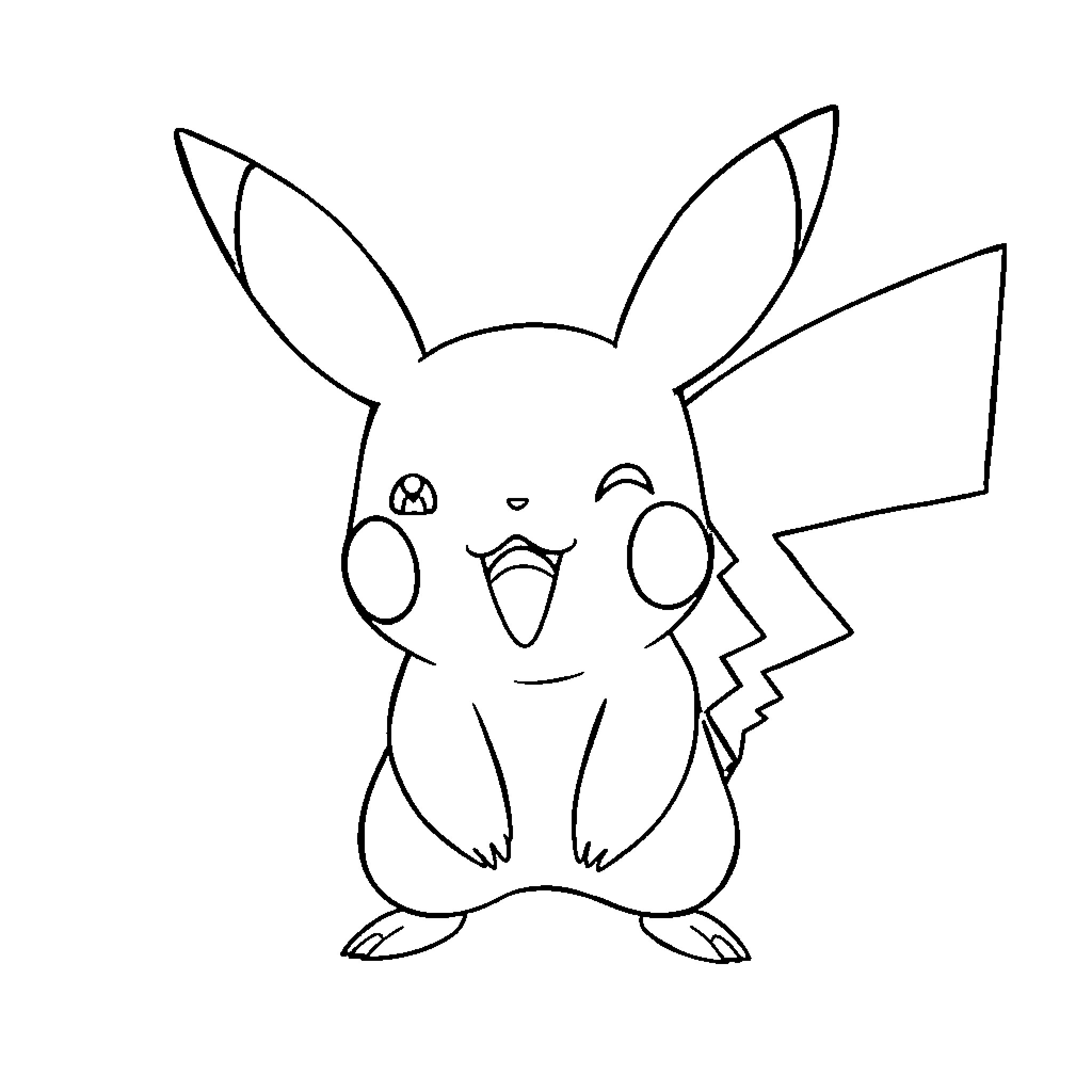 Pikachu in a cute and expressive pose Coloring Page (free black-and-white line drawing printable PDF for all, from beginners to advanced learners, including children, teens, adults, and seniors)