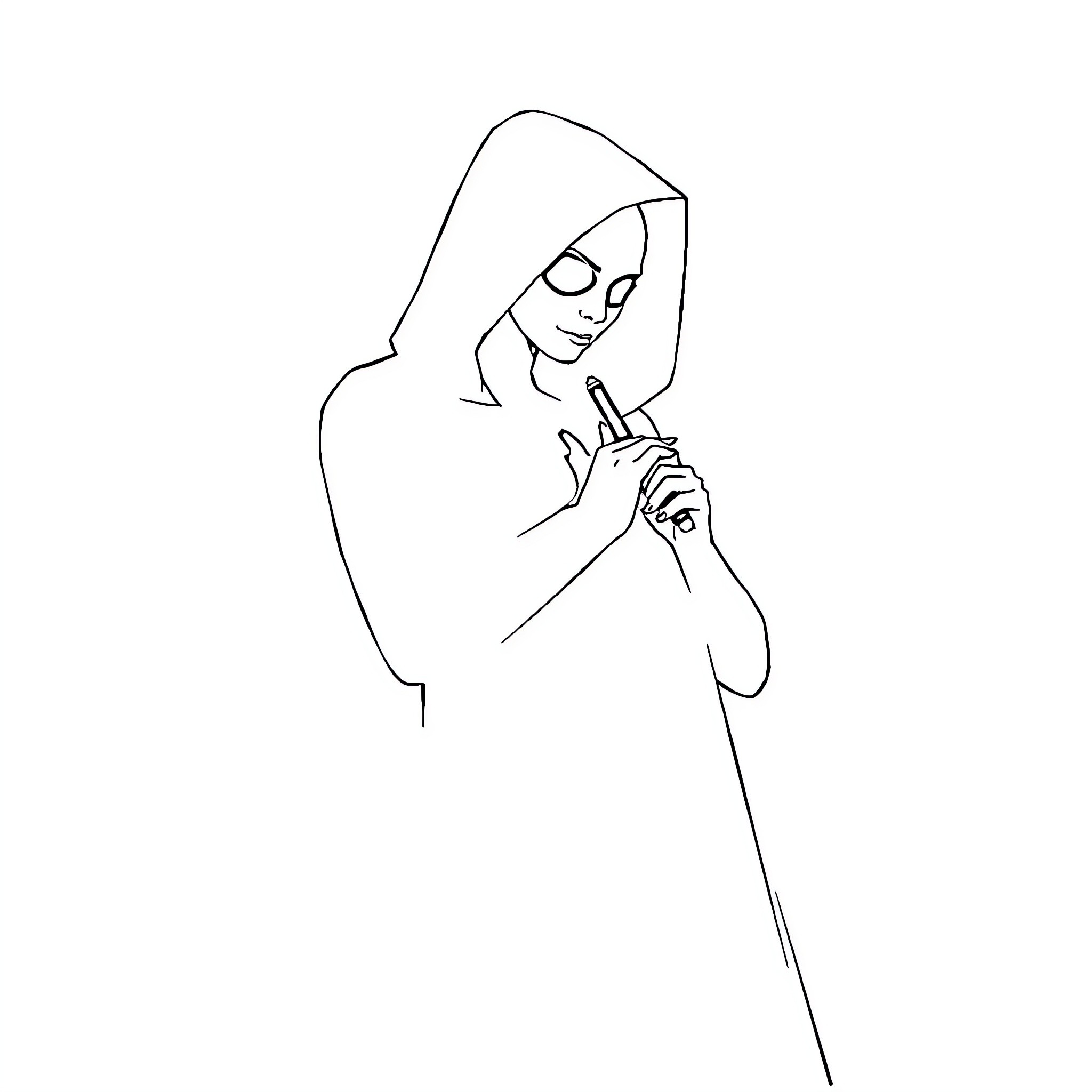 Shadow Silhouette Contemplating with Raised Hand Coloring Page (free black-and-white line drawing printable PDF for all, from beginners to advanced learners, including children, teens, adults, and seniors)