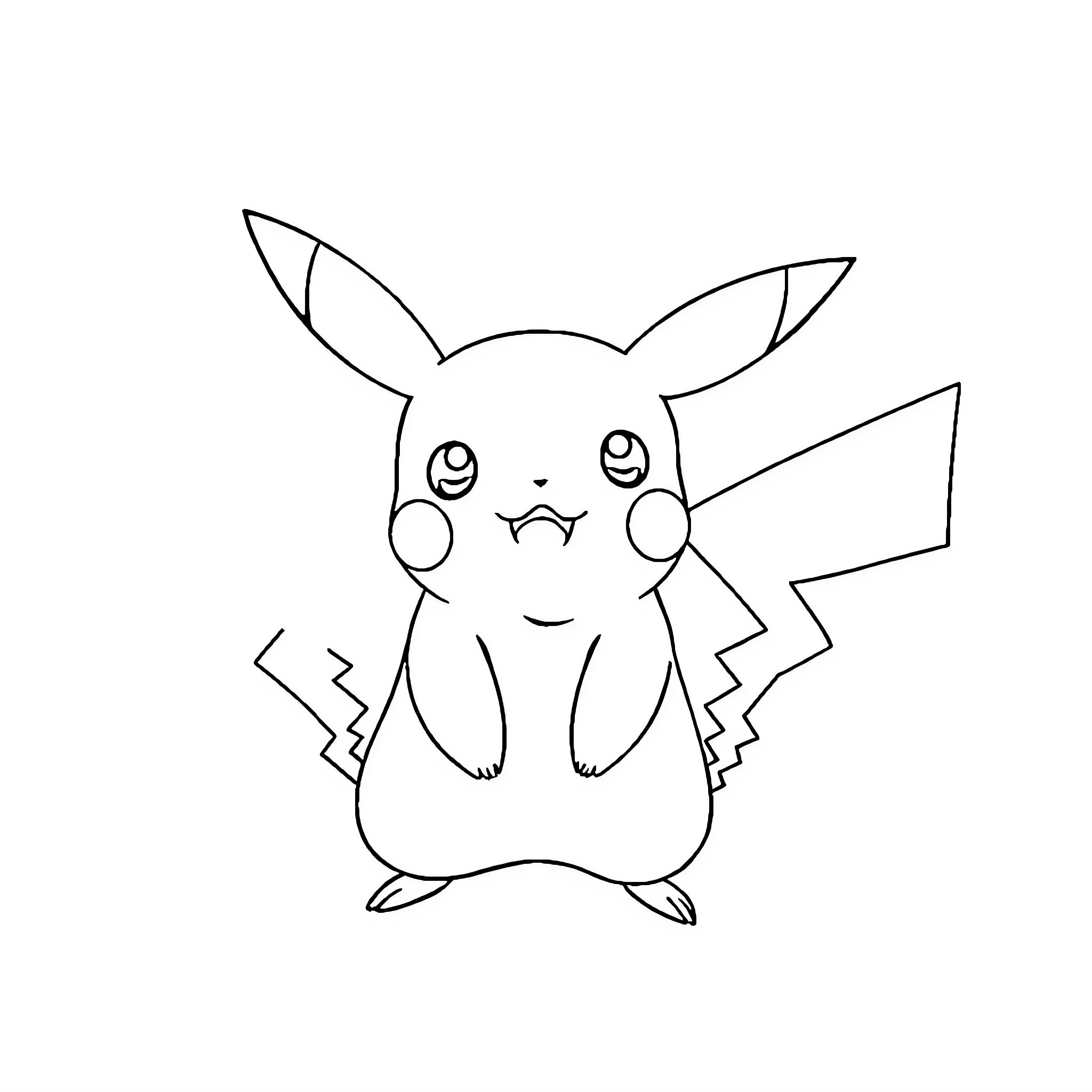 Pikachu in simple outline drawing Coloring Page (free black-and-white line drawing printable PDF for all, from beginners to advanced learners, including children, teens, adults, and seniors)
