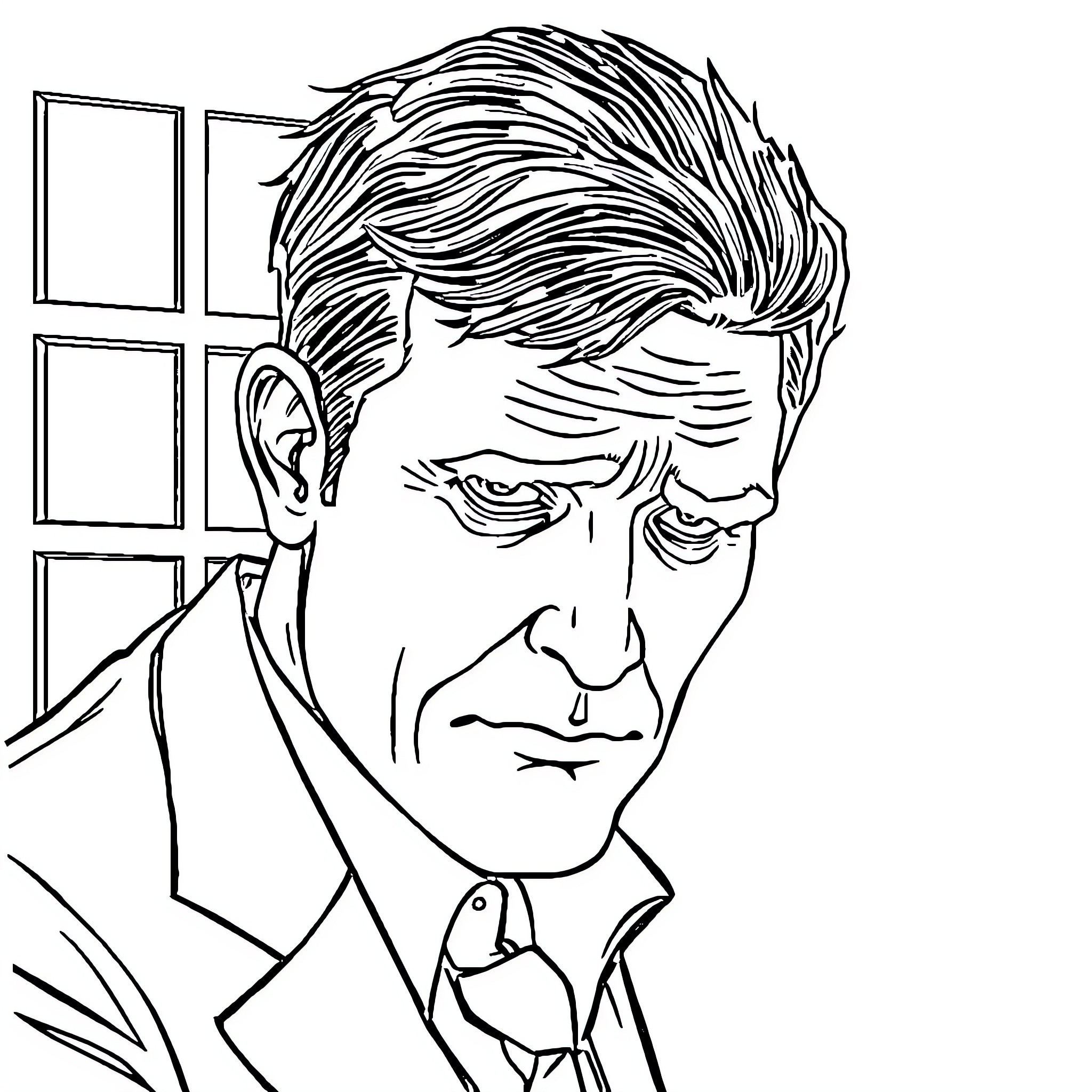 Husband in pensive mood by office window Coloring Page (free black-and-white line drawing printable PDF for all, from beginners to advanced learners, including children, teens, adults, and seniors)