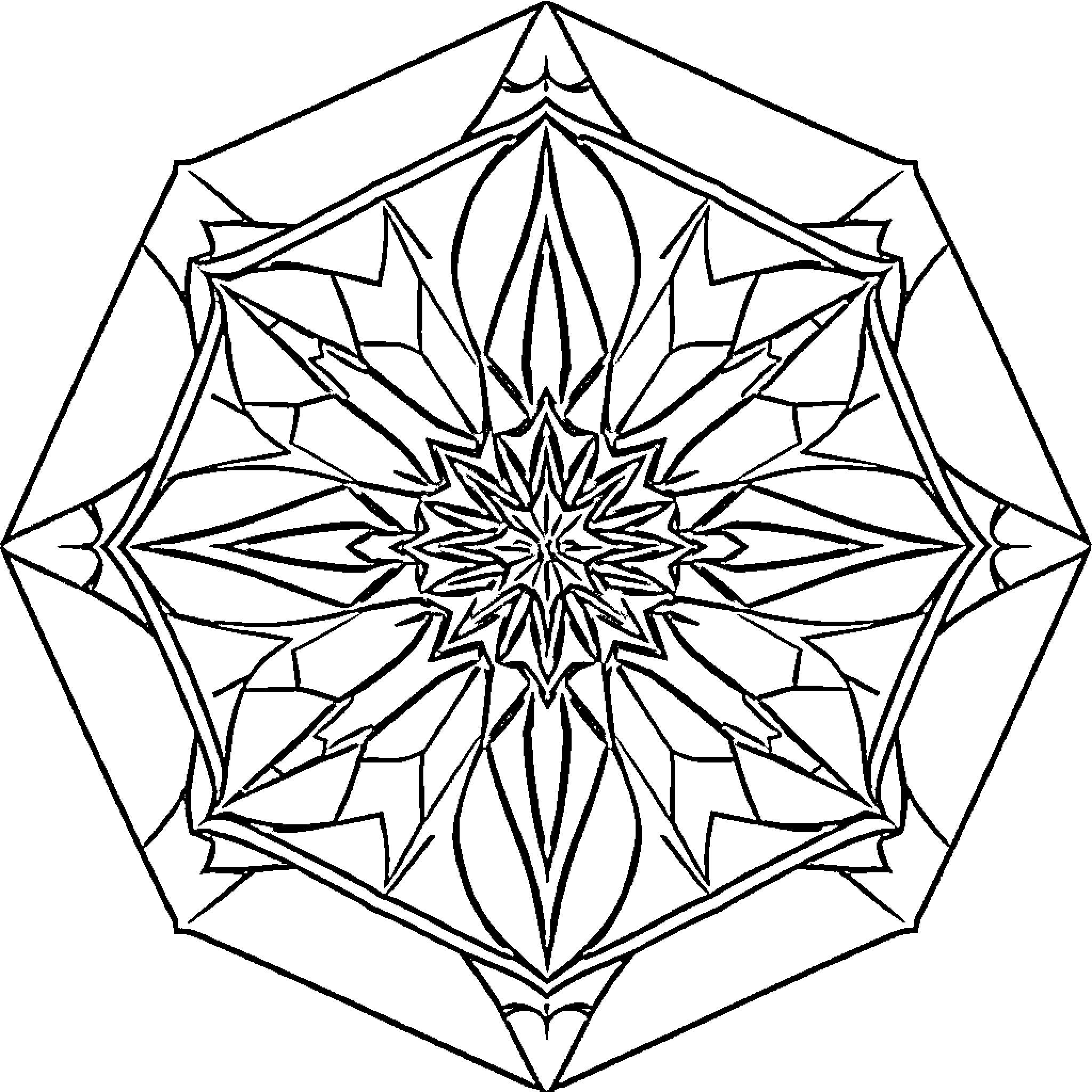 Hexagon geometric abstract shapes design Coloring Page (free black-and-white line drawing printable PDF for all, from beginners to advanced learners, including children, teens, adults, and seniors)