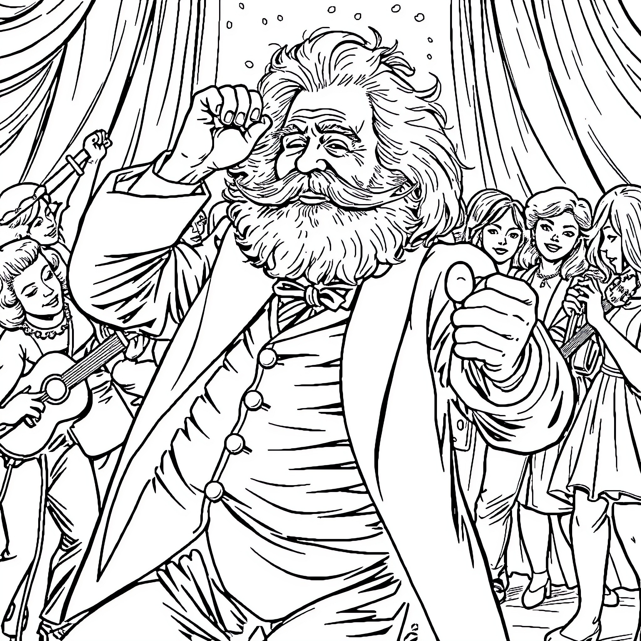 Karl Marx addressing an enthusiastic crowd Coloring Page (free black-and-white line drawing printable PDF for all, from beginners to advanced learners, including children, teens, adults, and seniors)