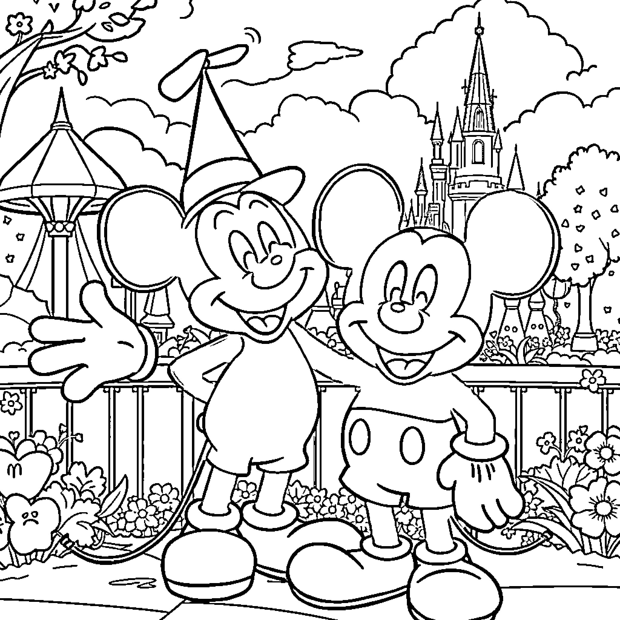 Bluey's Magical Disney Adventure Coloring Page (free black-and-white line drawing printable PDF for all, from beginners to advanced learners, including children, teens, adults, and seniors)