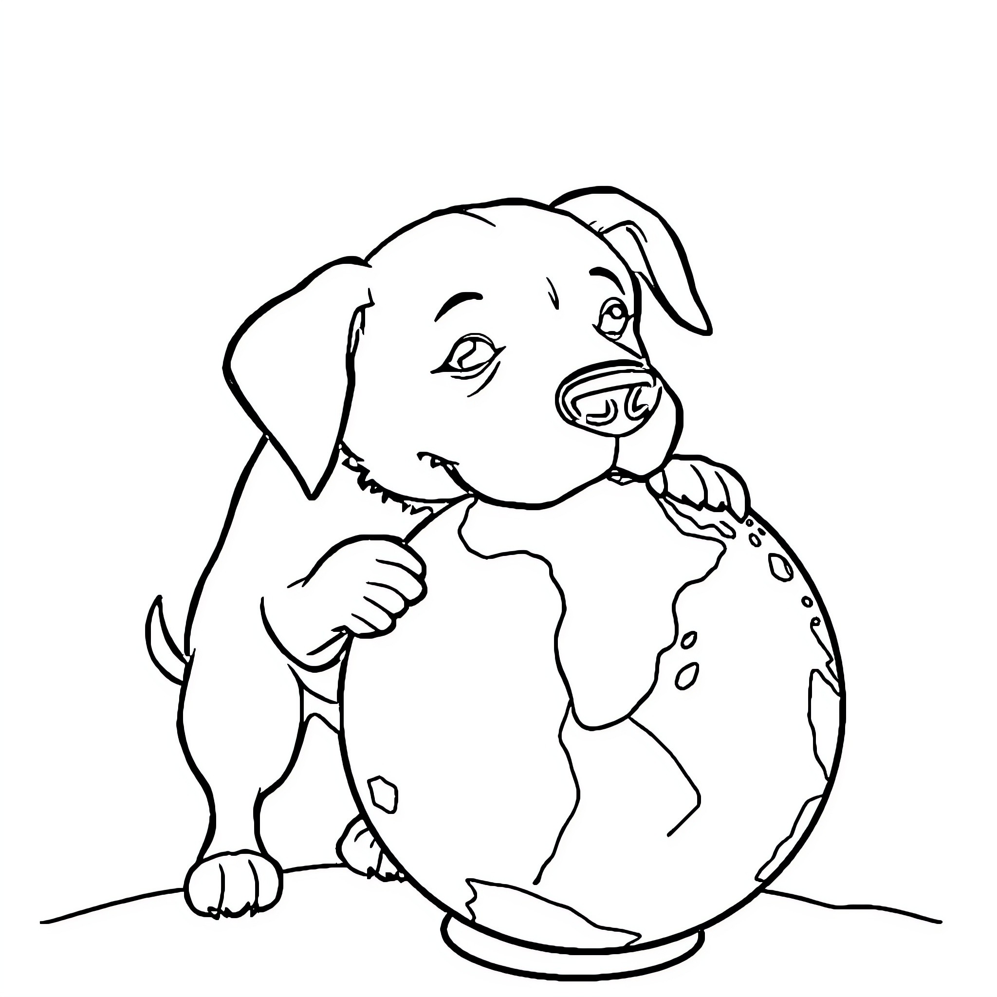 Dog playing with a globe Coloring Page (free black-and-white line drawing printable PDF for all, from beginners to advanced learners, including children, teens, adults, and seniors)
