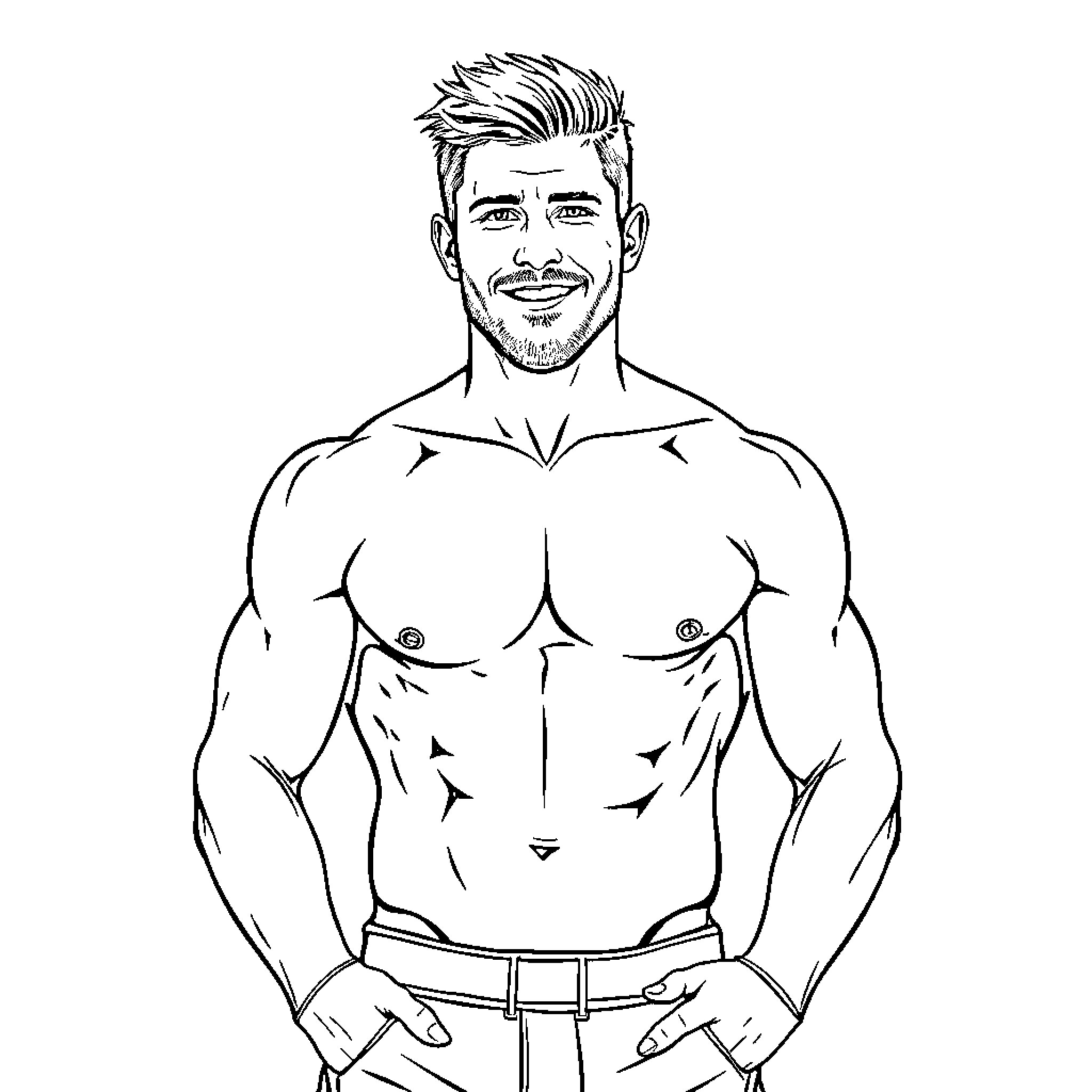 Leon Draisaitl in heroic pose and expression Coloring Page (free black-and-white line drawing printable PDF for all, from beginners to advanced learners, including children, teens, adults, and seniors)