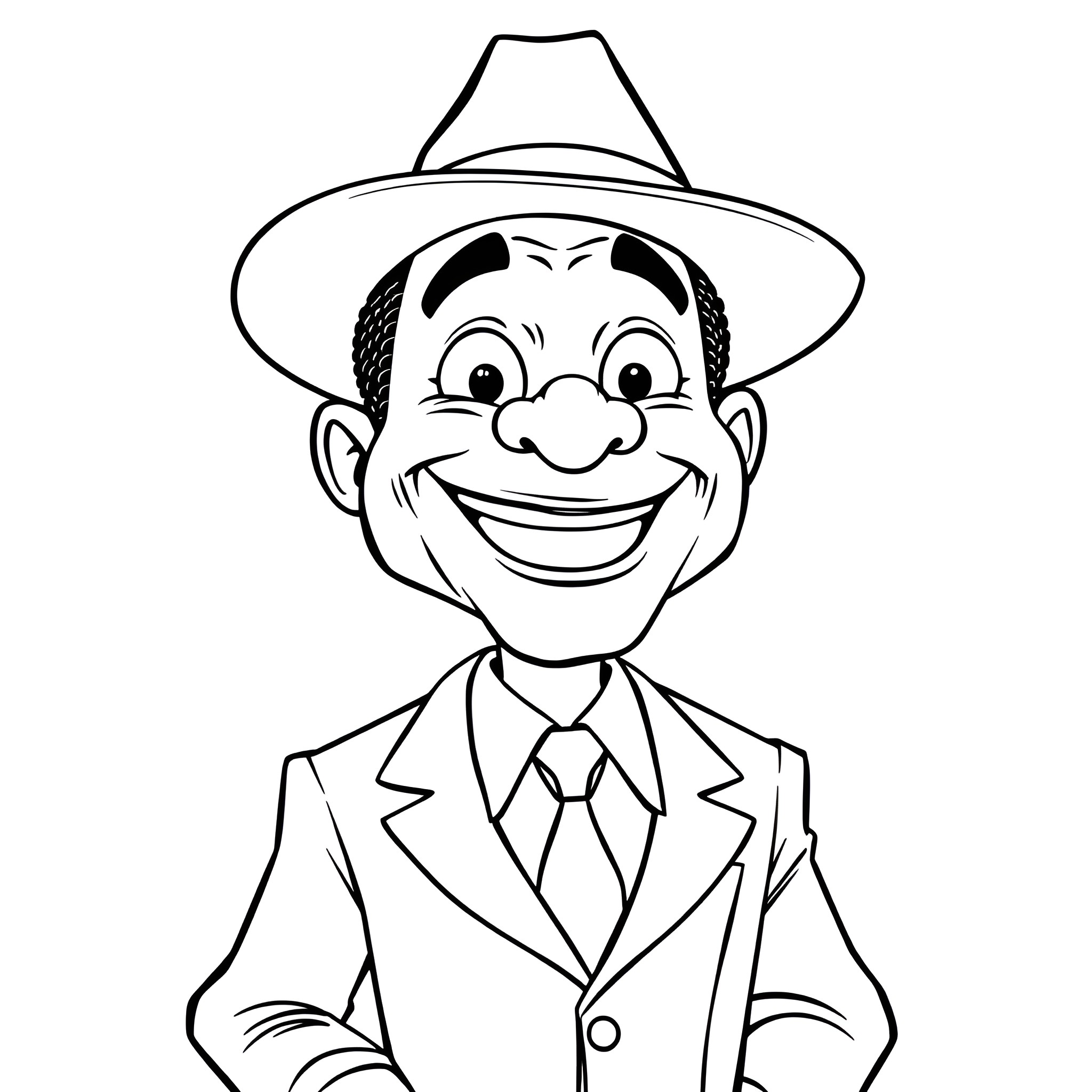 Clayton Bigsby in a joyful mood Coloring Page (free black-and-white line drawing printable PDF for all, from beginners to advanced learners, including children, teens, adults, and seniors)