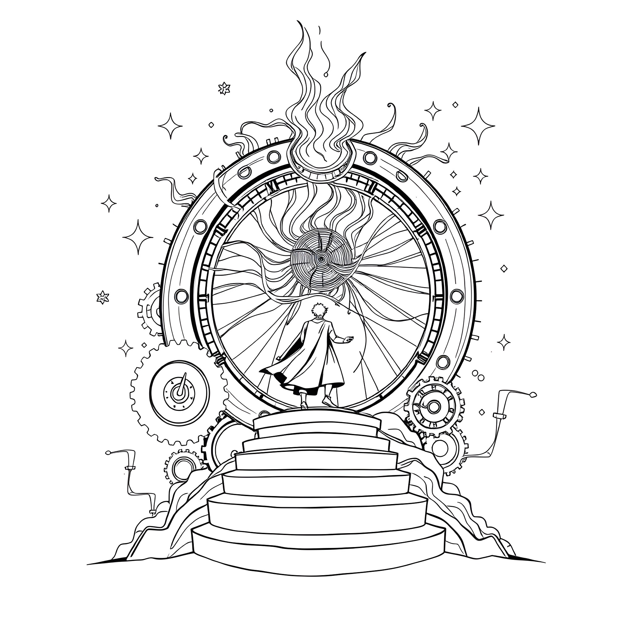 Flash Mystical Portal to Another Realm Coloring Page (free black-and-white line drawing printable PDF for all, from beginners to advanced learners, including children, teens, adults, and seniors)