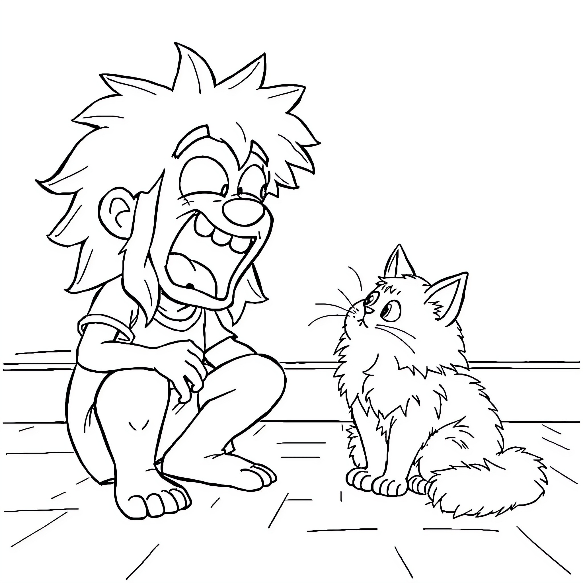 Vegta characters in comical interaction Coloring Page (free black-and-white line drawing printable PDF for all, from beginners to advanced learners, including children, teens, adults, and seniors)