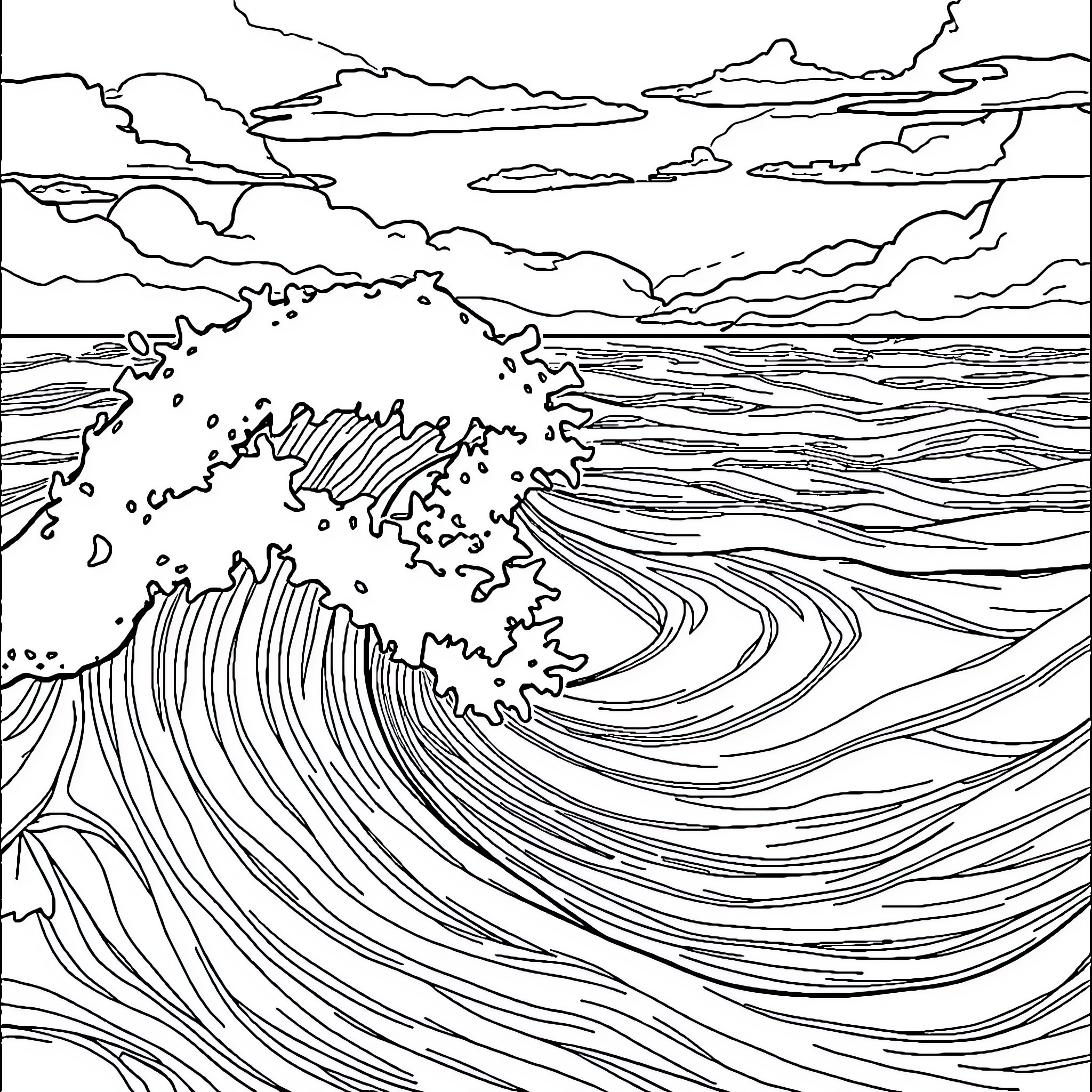 Moses Parting the Mighty Waves Coloring Page (free black-and-white line drawing printable PDF for all, from beginners to advanced learners, including children, teens, adults, and seniors)
