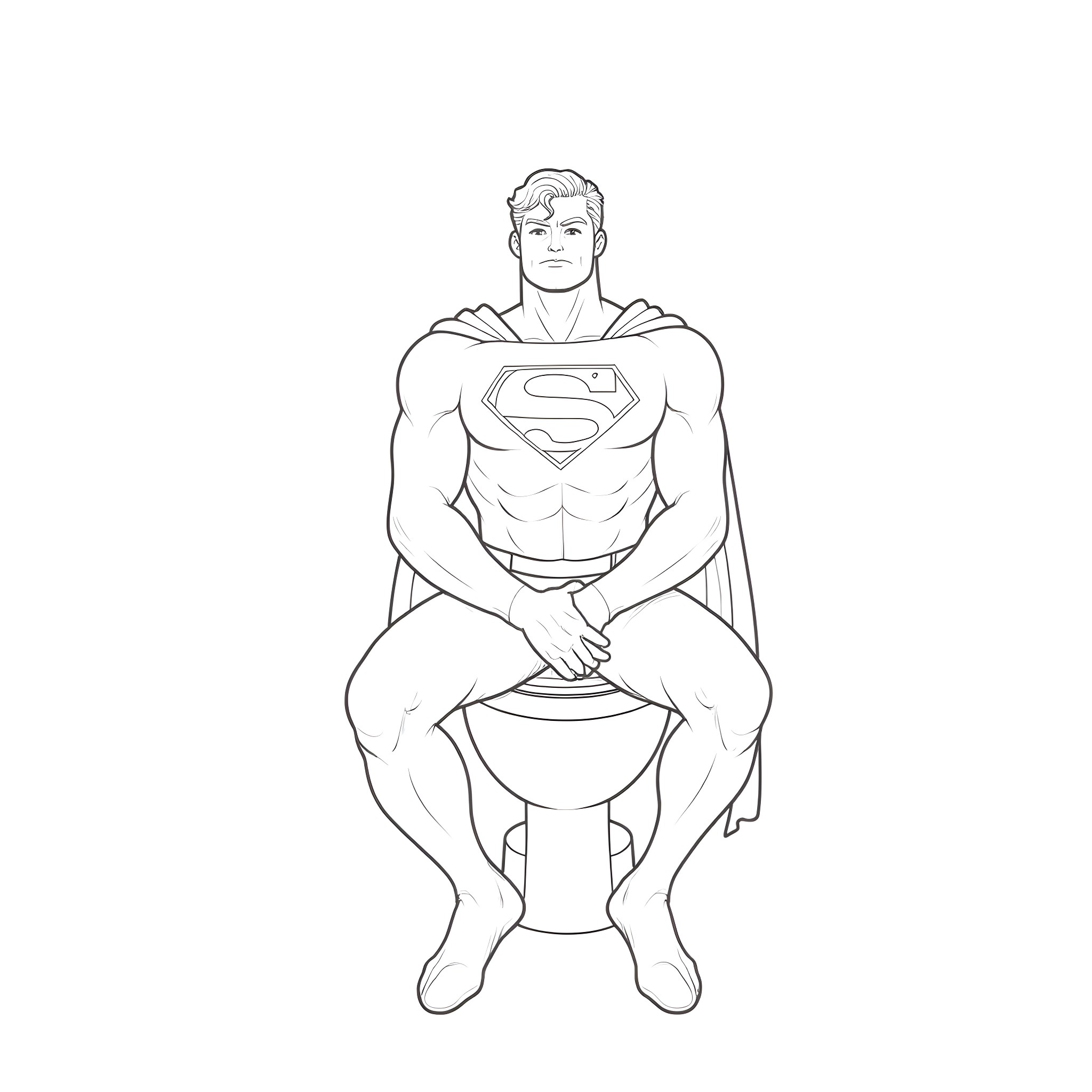 Superman sitting confidently in a heroic pose Coloring Page (free black-and-white line drawing printable PDF for all, from beginners to advanced learners, including children, teens, adults, and seniors)