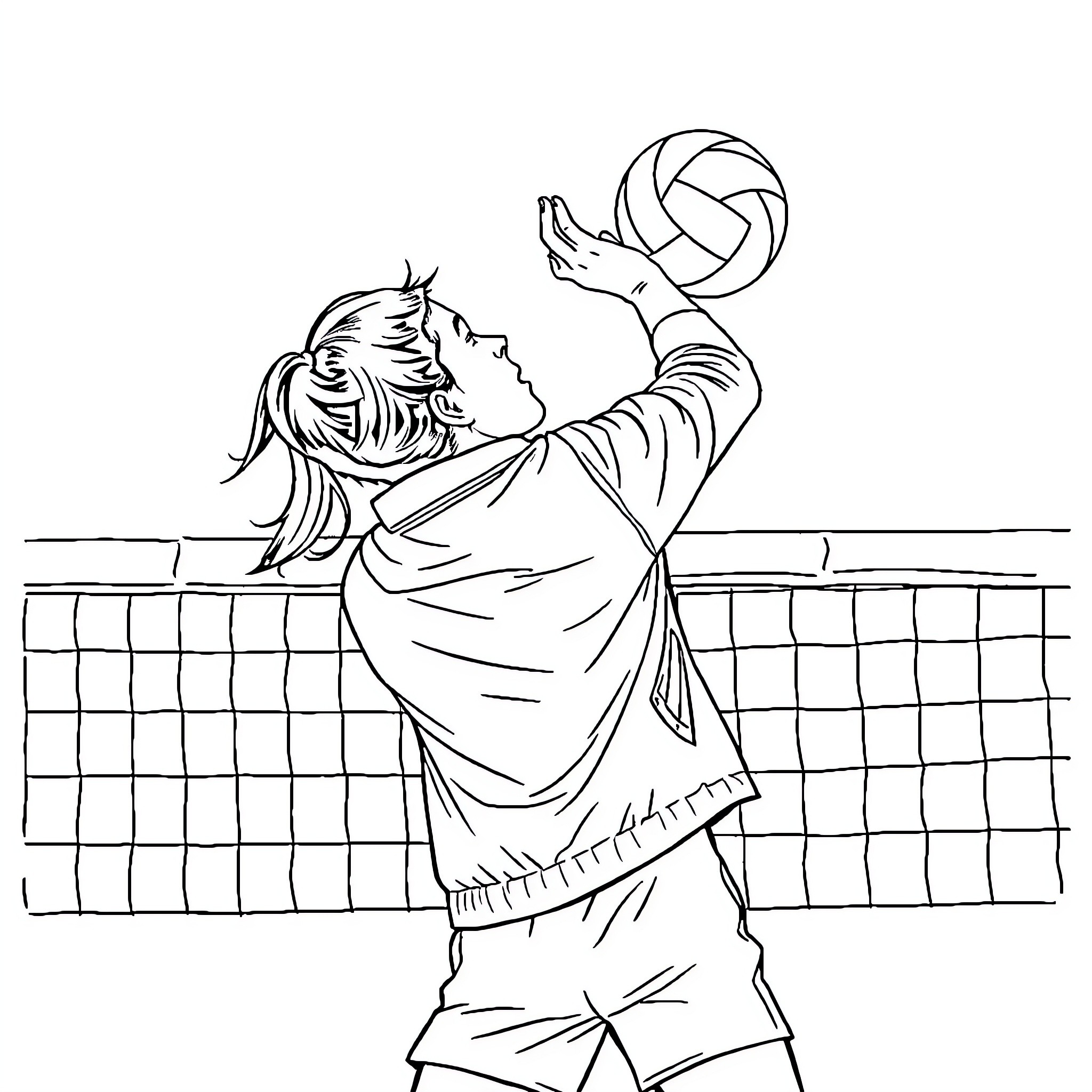 Jacket-clad player spiking the volleyball Coloring Page (free black-and-white line drawing printable PDF for all, from beginners to advanced learners, including children, teens, adults, and seniors)