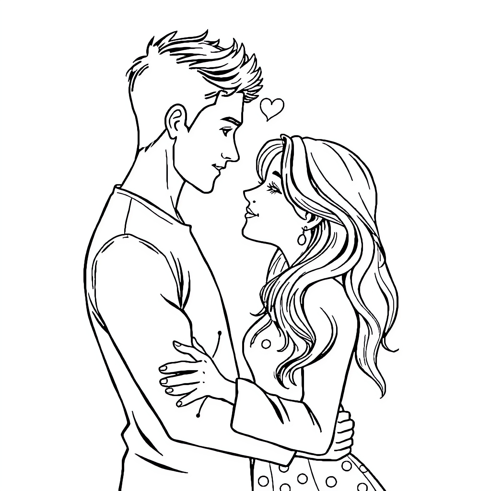 Love's Embrace: A Tender Moment Between Two Coloring Page (free black-and-white line drawing printable PDF for all, from beginners to advanced learners, including children, teens, adults, and seniors)