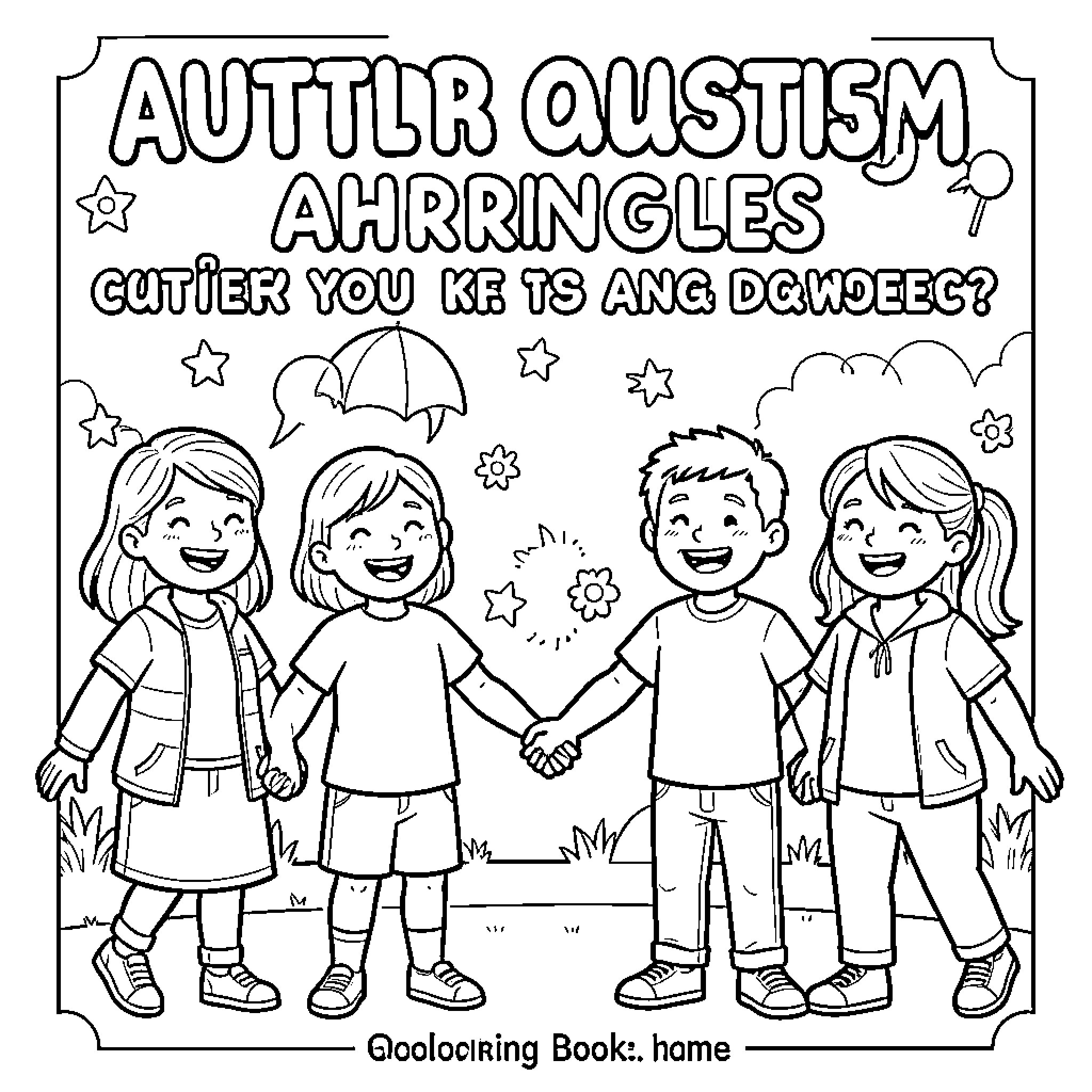 Autism Awareness: Celebrating Differences Together Coloring Page (free black-and-white line drawing printable PDF for all, from beginners to advanced learners, including children, teens, adults, and seniors)