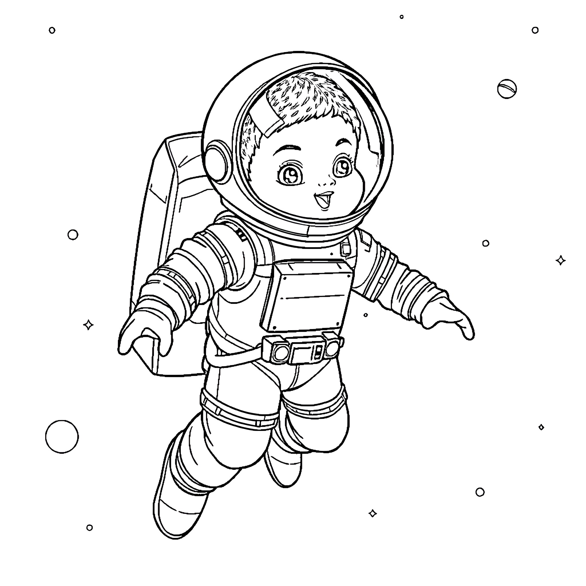 Astronaut exploring the wonders of space Coloring Page (free black-and-white line drawing printable PDF for all, from beginners to advanced learners, including children, teens, adults, and seniors)