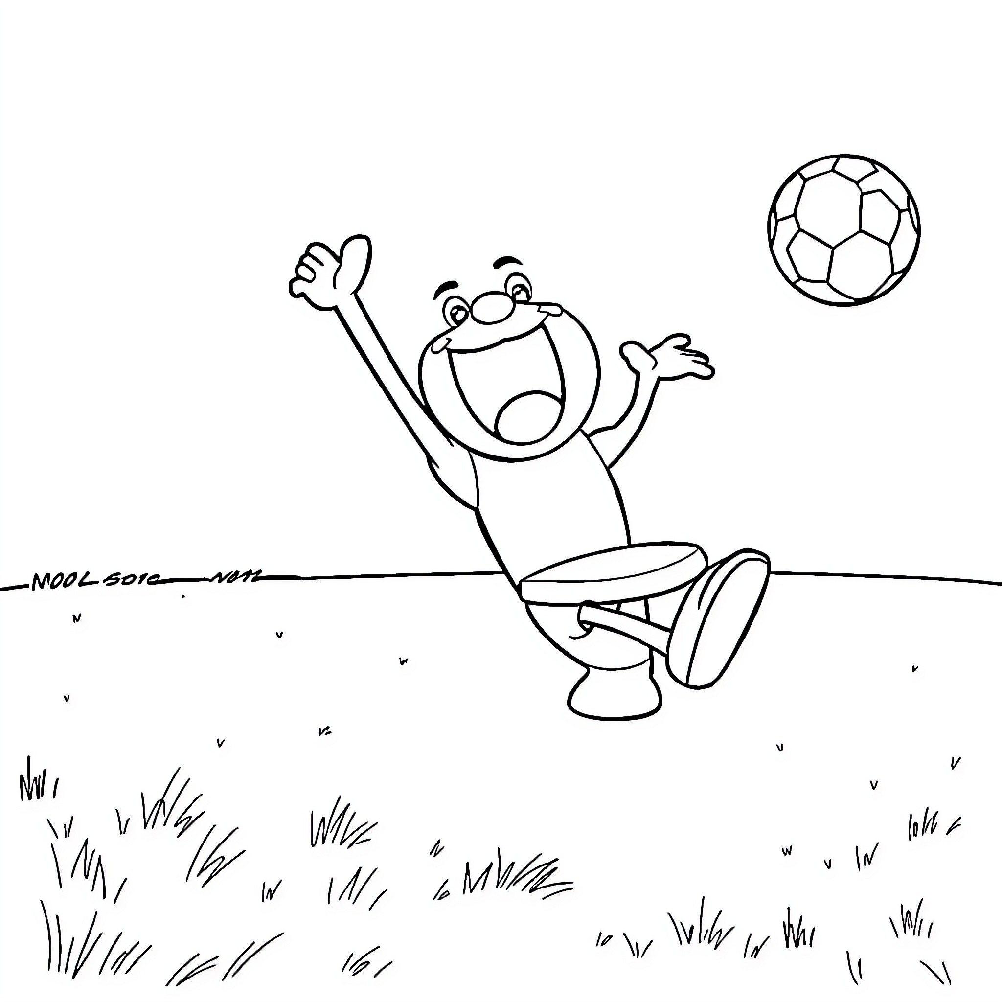 Skibidi Toilet: Silly character kicking a soccer ball Coloring Page (free black-and-white line drawing printable PDF for all, from beginners to advanced learners, including children, teens, adults, and seniors)