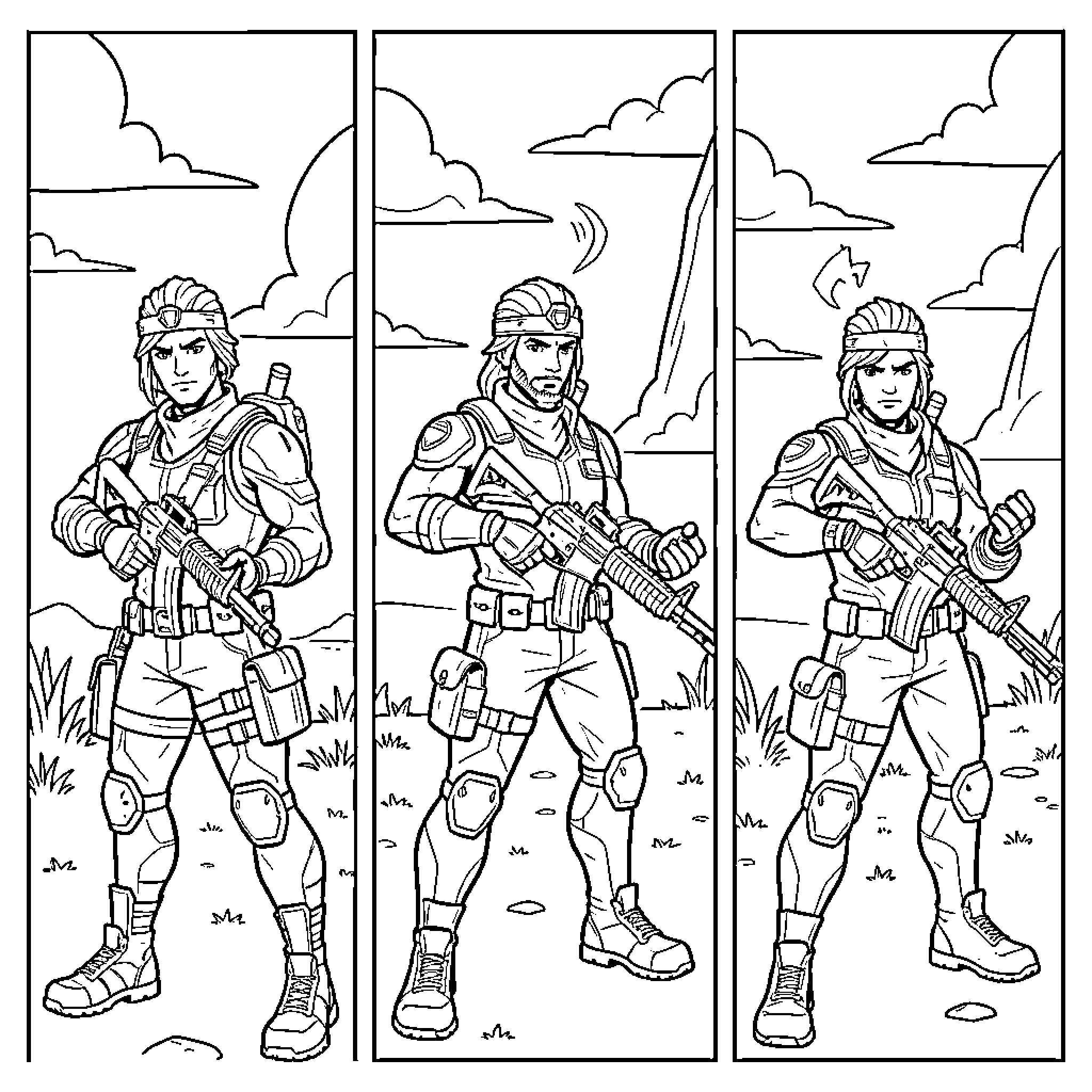 Par Patroller standing heroically with tactical equipment Coloring Page (free black-and-white line drawing printable PDF for all, from beginners to advanced learners, including children, teens, adults, and seniors)