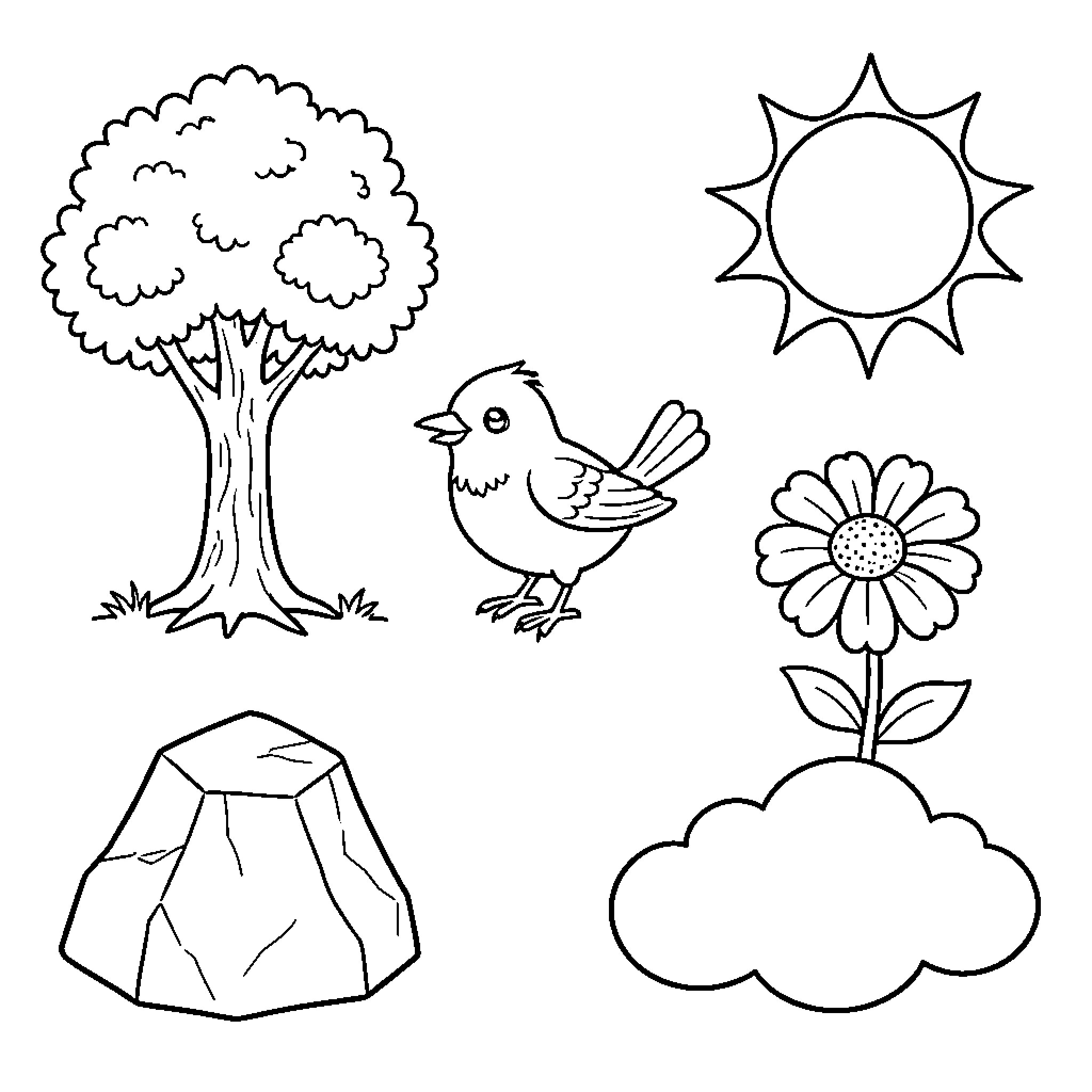 Thing with nature elements in simple drawings Coloring Page (free black-and-white line drawing printable PDF for all, from beginners to advanced learners, including children, teens, adults, and seniors)