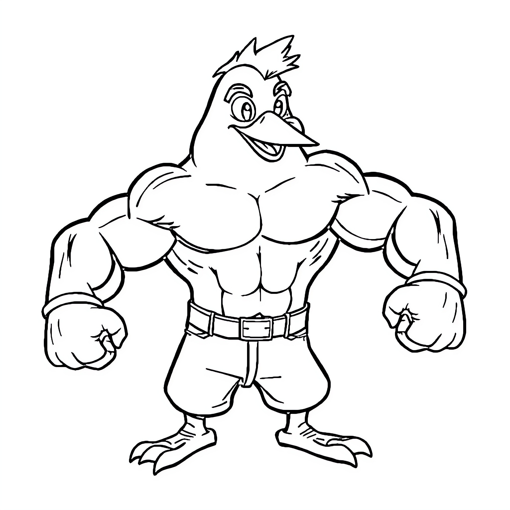 Bob the Muscular Cartoon Character Coloring Page (free black-and-white line drawing printable PDF for all, from beginners to advanced learners, including children, teens, adults, and seniors)