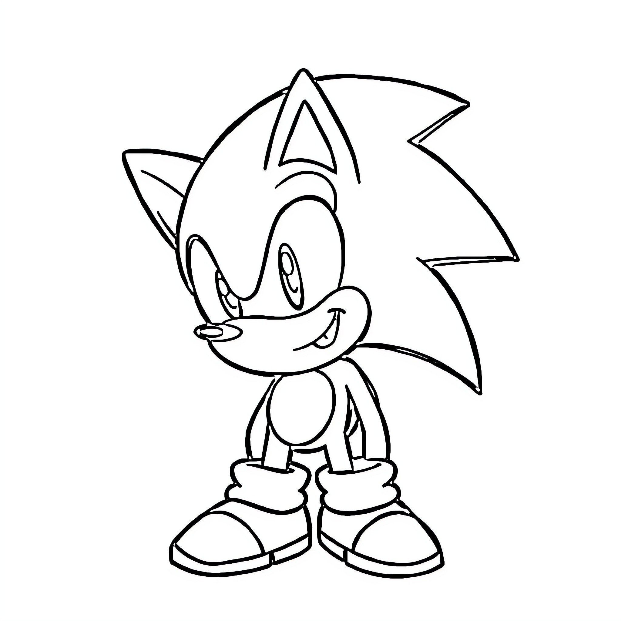 Sonic the hedgehog standing in a playful pose Coloring Page (free black-and-white line drawing printable PDF for all, from beginners to advanced learners, including children, teens, adults, and seniors)