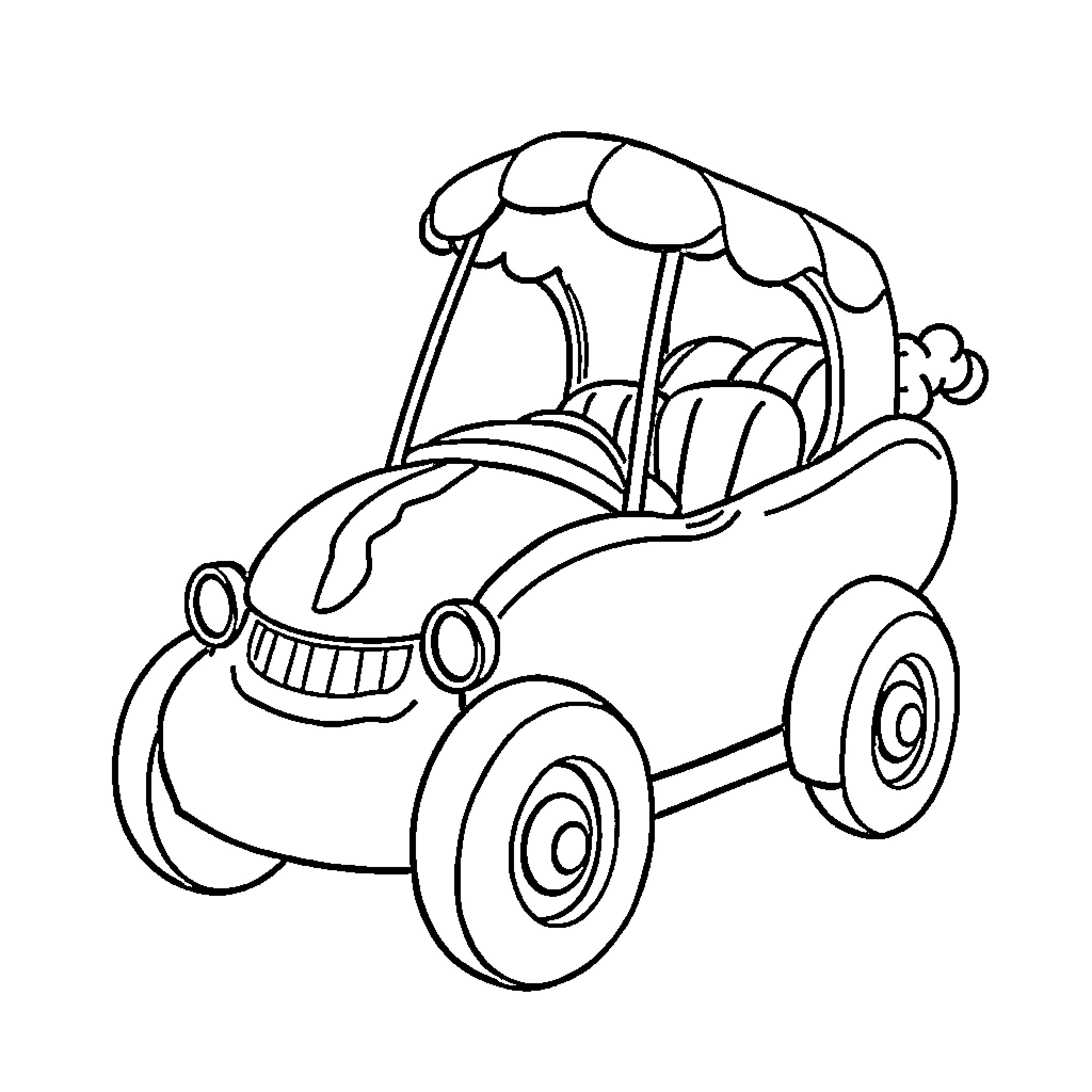 Hot Dog Car Driving Happily on the Road Coloring Page (free black-and-white line drawing printable PDF for all, from beginners to advanced learners, including children, teens, adults, and seniors)