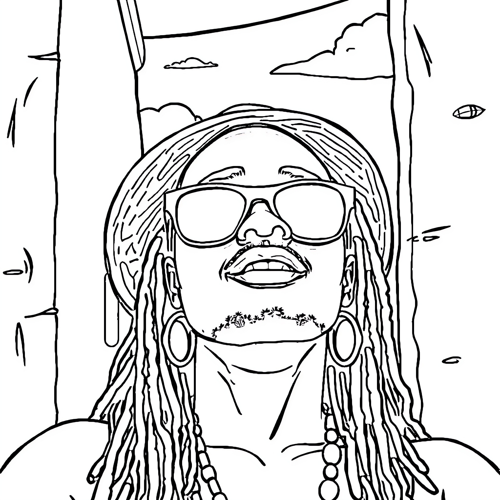 Micha relaxing in the outdoors Coloring Page (free black-and-white line drawing printable PDF for all, from beginners to advanced learners, including children, teens, adults, and seniors)