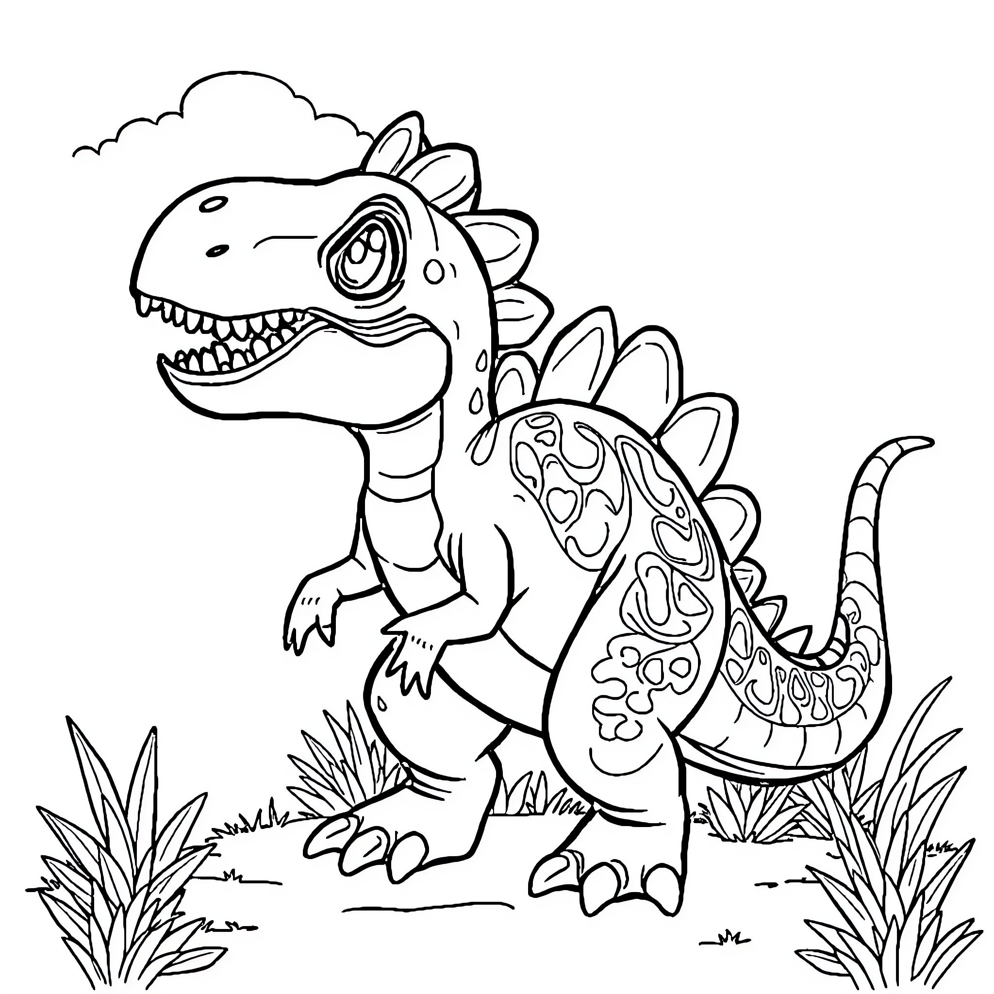 Lilo's Playful Dinosaur Adventure Coloring Page (free black-and-white line drawing printable PDF for all, from beginners to advanced learners, including children, teens, adults, and seniors)