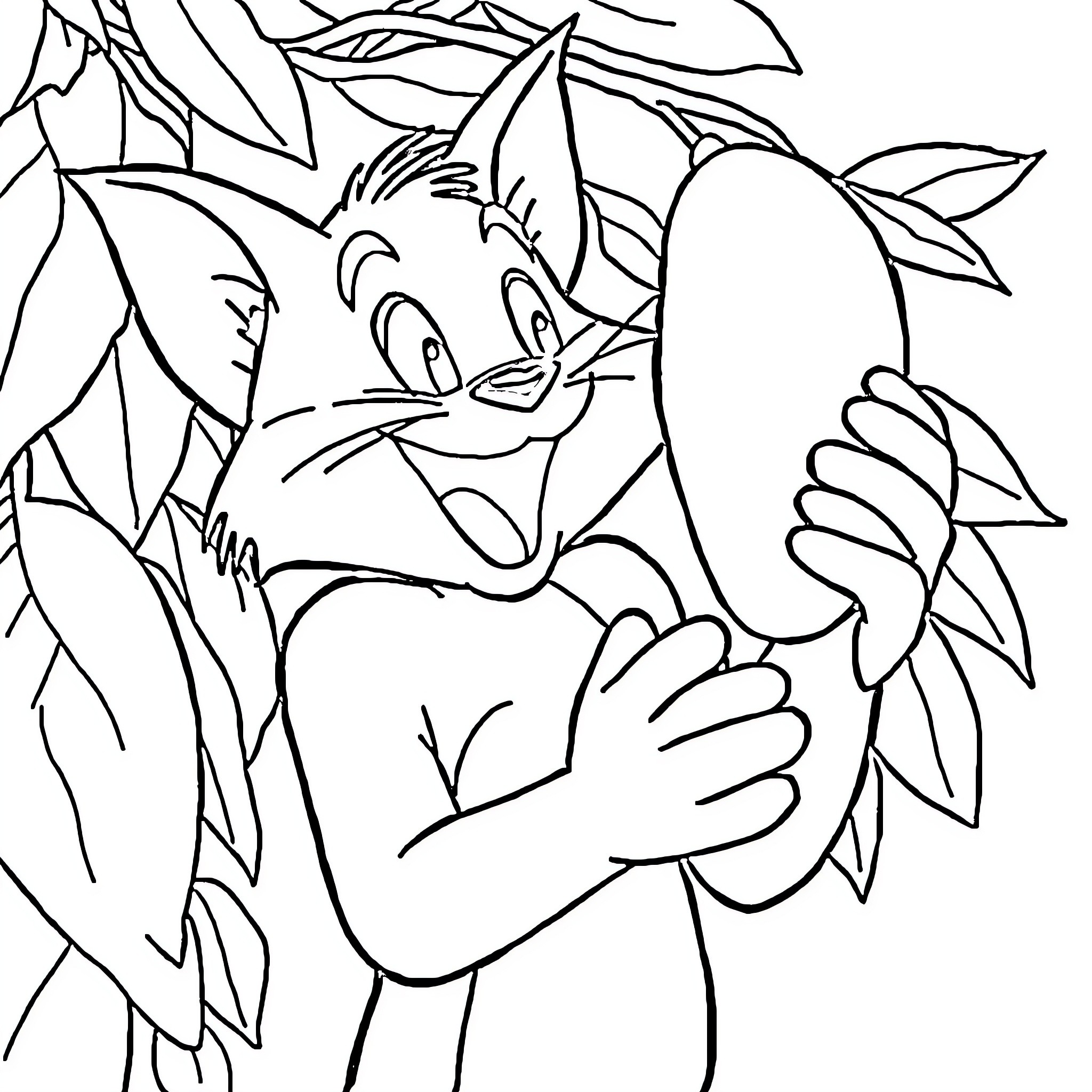 Tom's Playful Adventure in the Leafy Surroundings Coloring Page (free black-and-white line drawing printable PDF for all, from beginners to advanced learners, including children, teens, adults, and seniors)