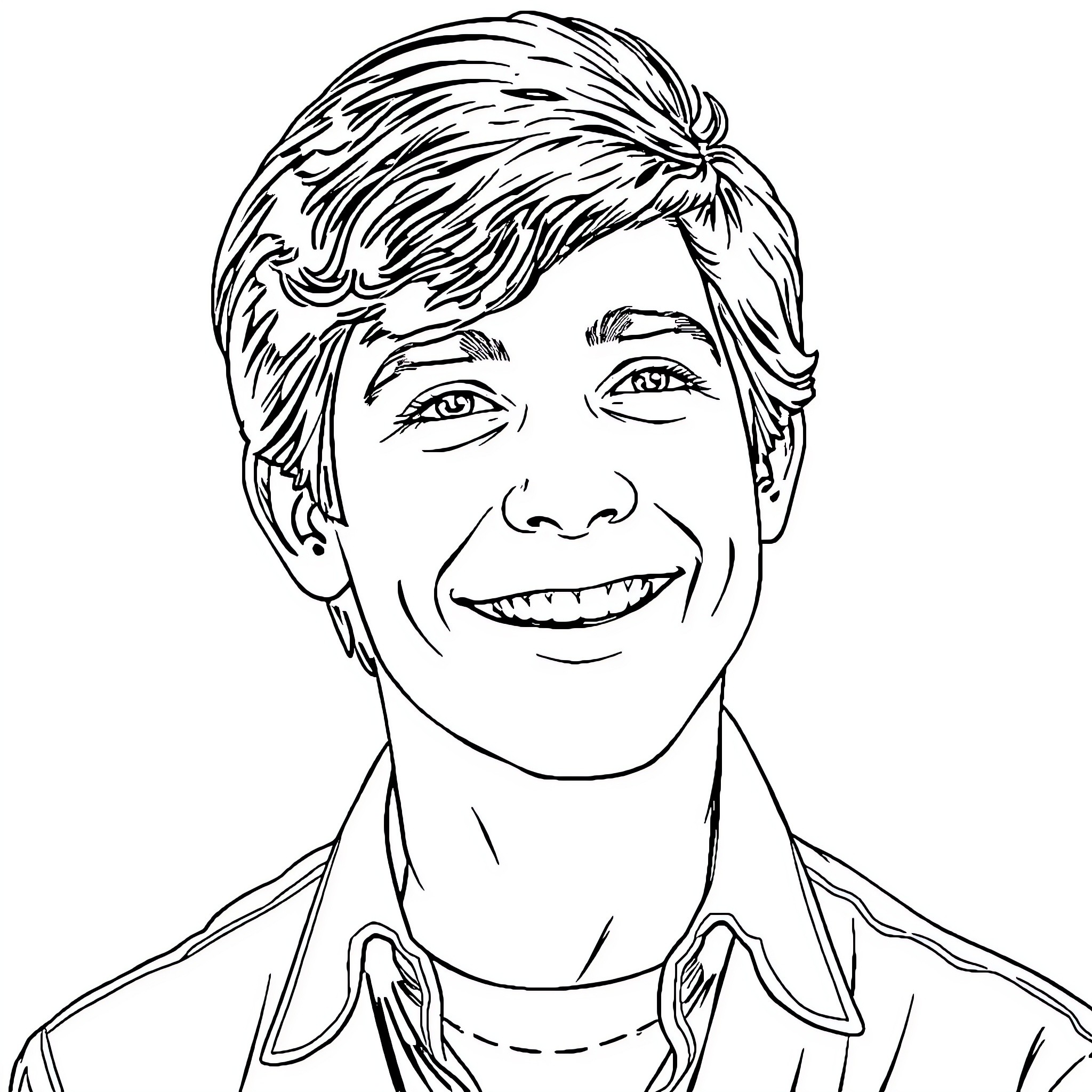 Ralph Macchio smiling happily in a portrait Coloring Page (free black-and-white line drawing printable PDF for all, from beginners to advanced learners, including children, teens, adults, and seniors)