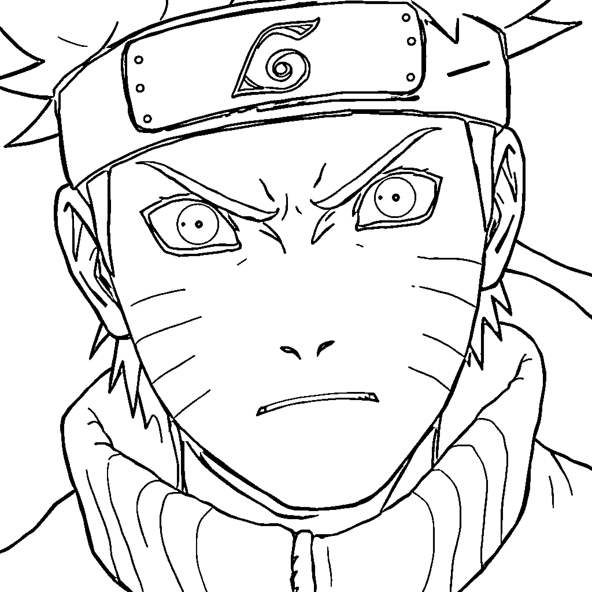Naruto's Intense Ninja Expression Coloring Page (free black-and-white line drawing printable PDF for all, from beginners to advanced learners, including children, teens, adults, and seniors)
