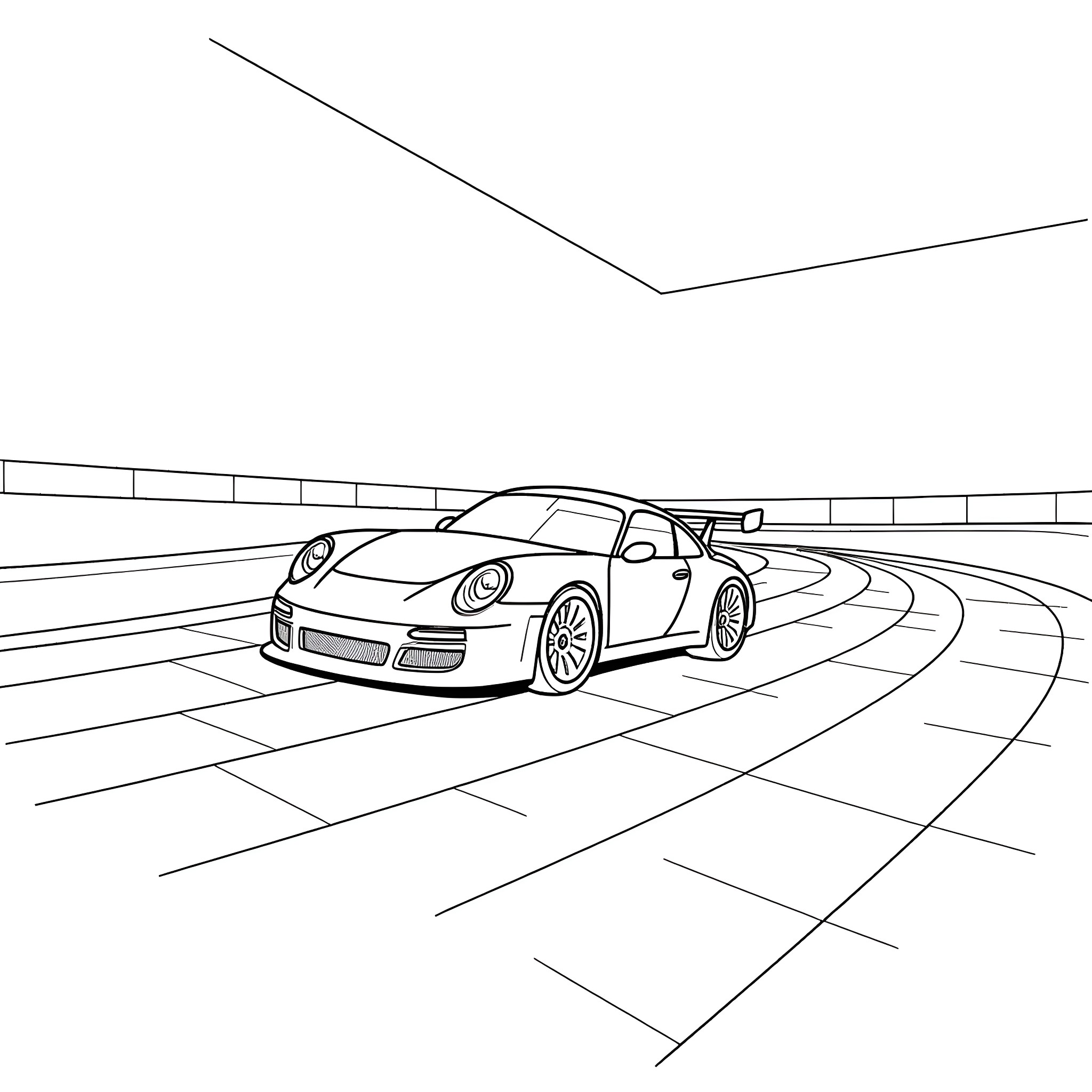 RC Car racing on a track Coloring Page (free black-and-white line drawing printable PDF for all, from beginners to advanced learners, including children, teens, adults, and seniors)