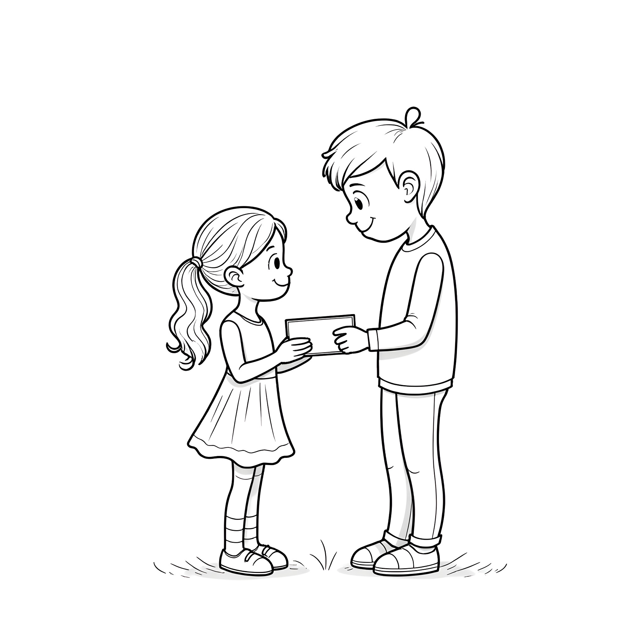 Father and daughter sharing a moment Coloring Page (free black-and-white line drawing printable PDF for all, from beginners to advanced learners, including children, teens, adults, and seniors)