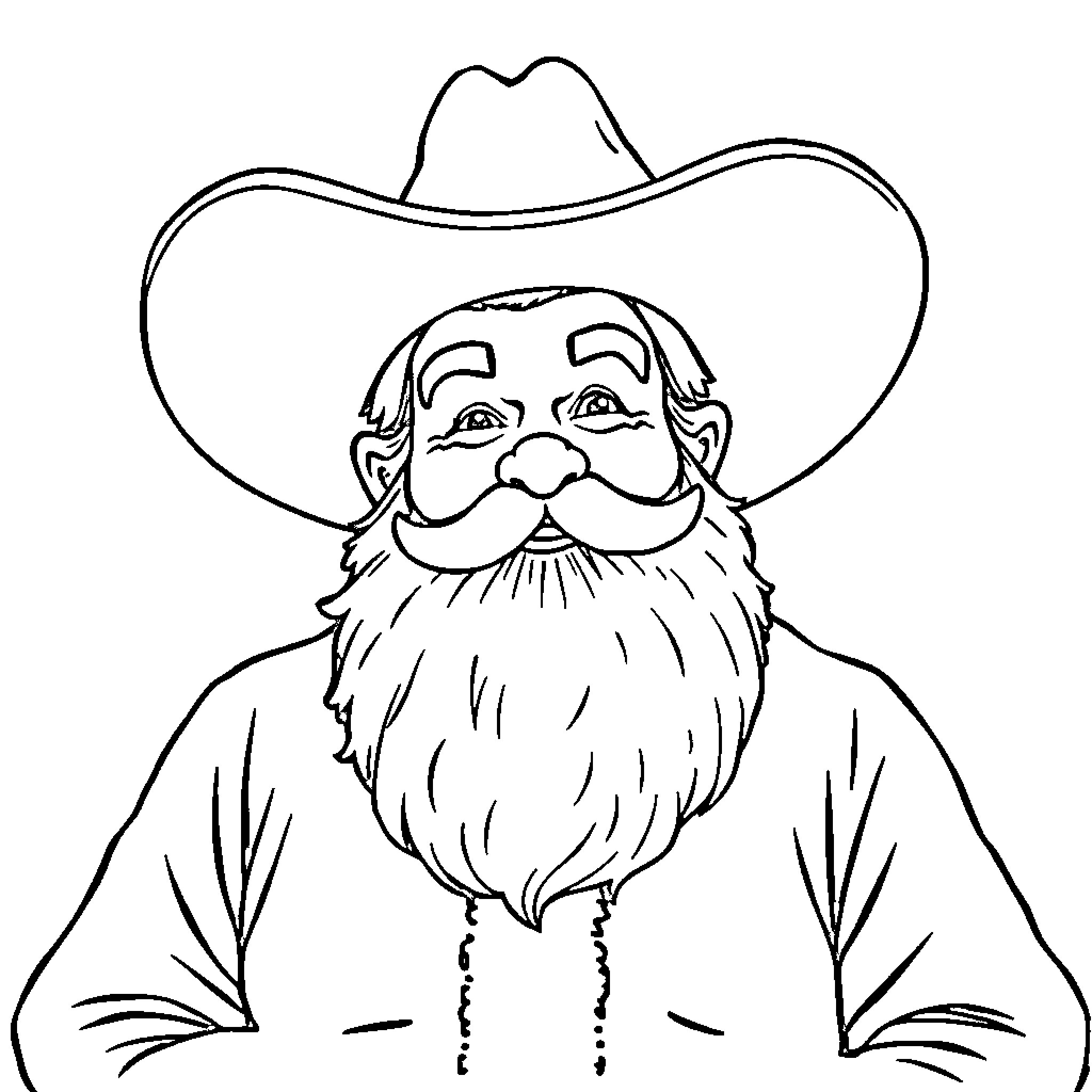 Santa in Cowboy Outfit Coloring Page (free black-and-white line drawing printable PDF for all, from beginners to advanced learners, including children, teens, adults, and seniors)