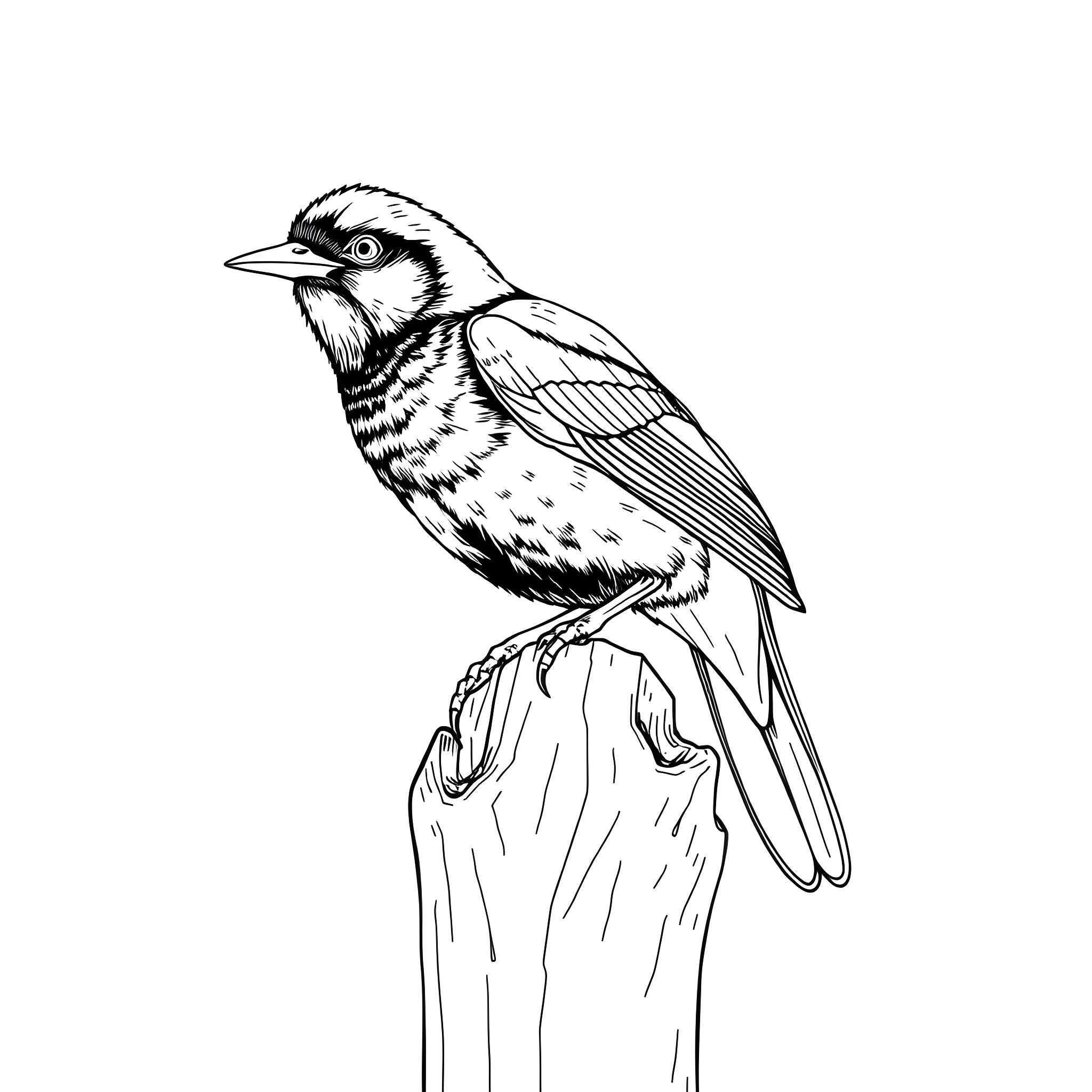 Brazilian Tanager perching on a branch Coloring Page (free black-and-white line drawing printable PDF for all, from beginners to advanced learners, including children, teens, adults, and seniors)