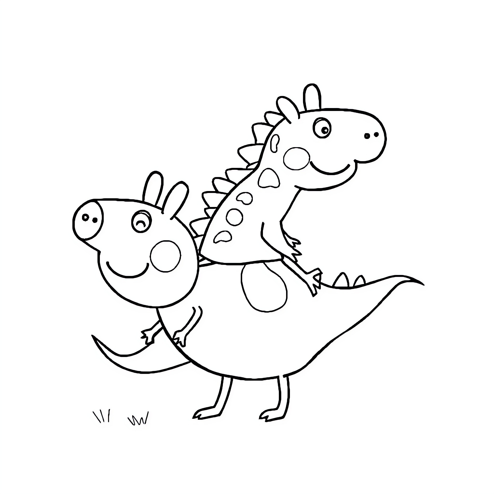 Dinosaur friends playing together Coloring Page (free black-and-white line drawing printable PDF for all, from beginners to advanced learners, including children, teens, adults, and seniors)