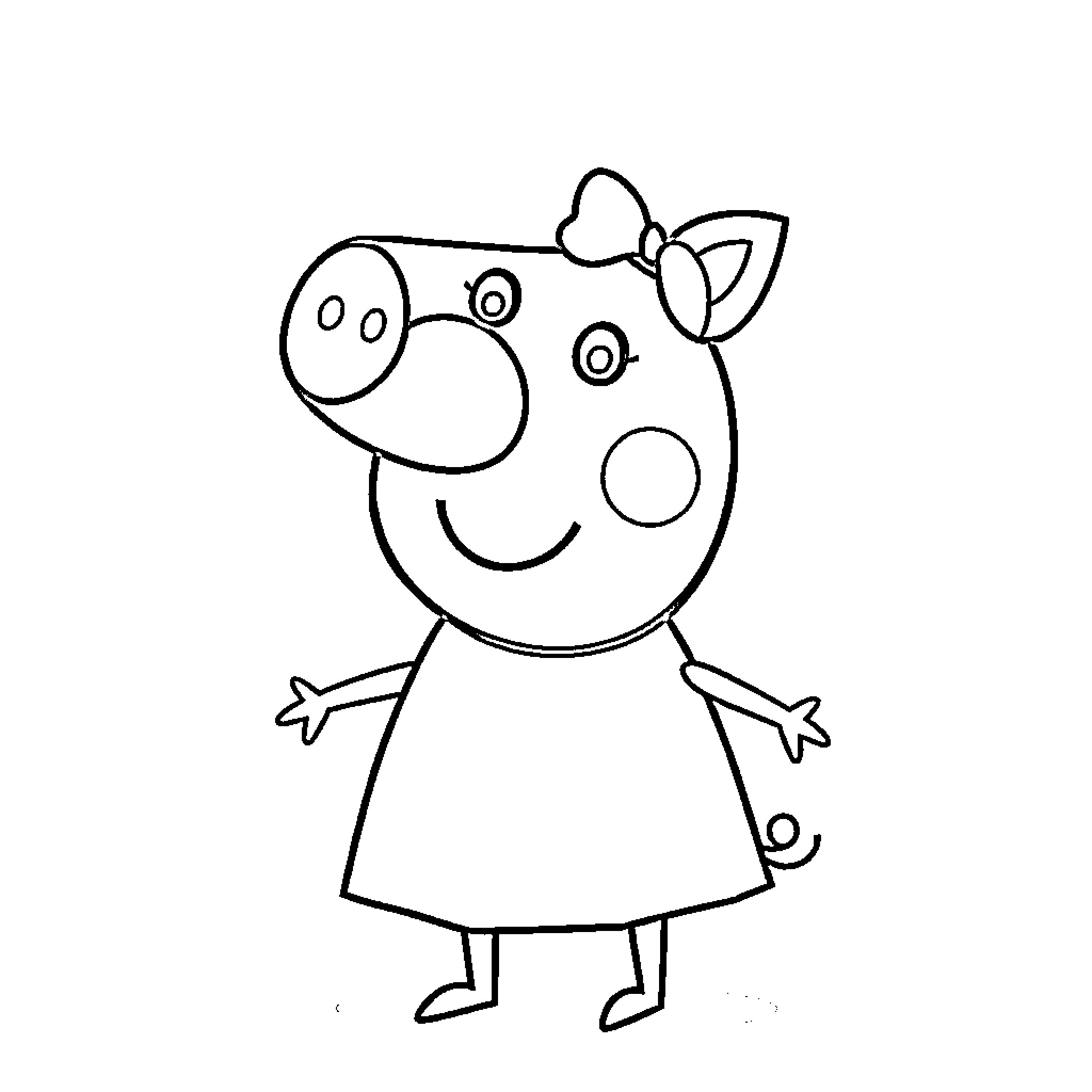 Peppa Pig in a happy mood Coloring Page (free black-and-white line drawing printable PDF for all, from beginners to advanced learners, including children, teens, adults, and seniors)