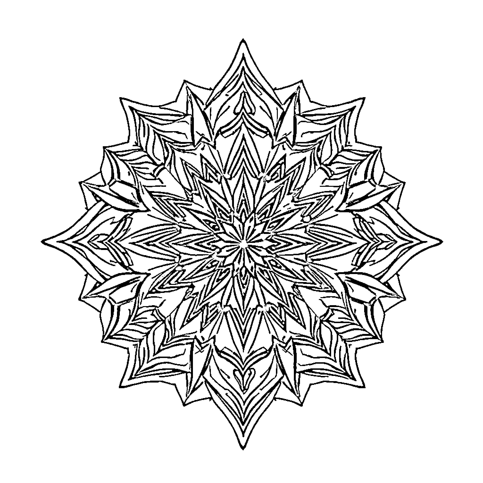 Geometric Symmetrical Floral Pattern Coloring Page (free black-and-white line drawing printable PDF for all, from beginners to advanced learners, including children, teens, adults, and seniors)