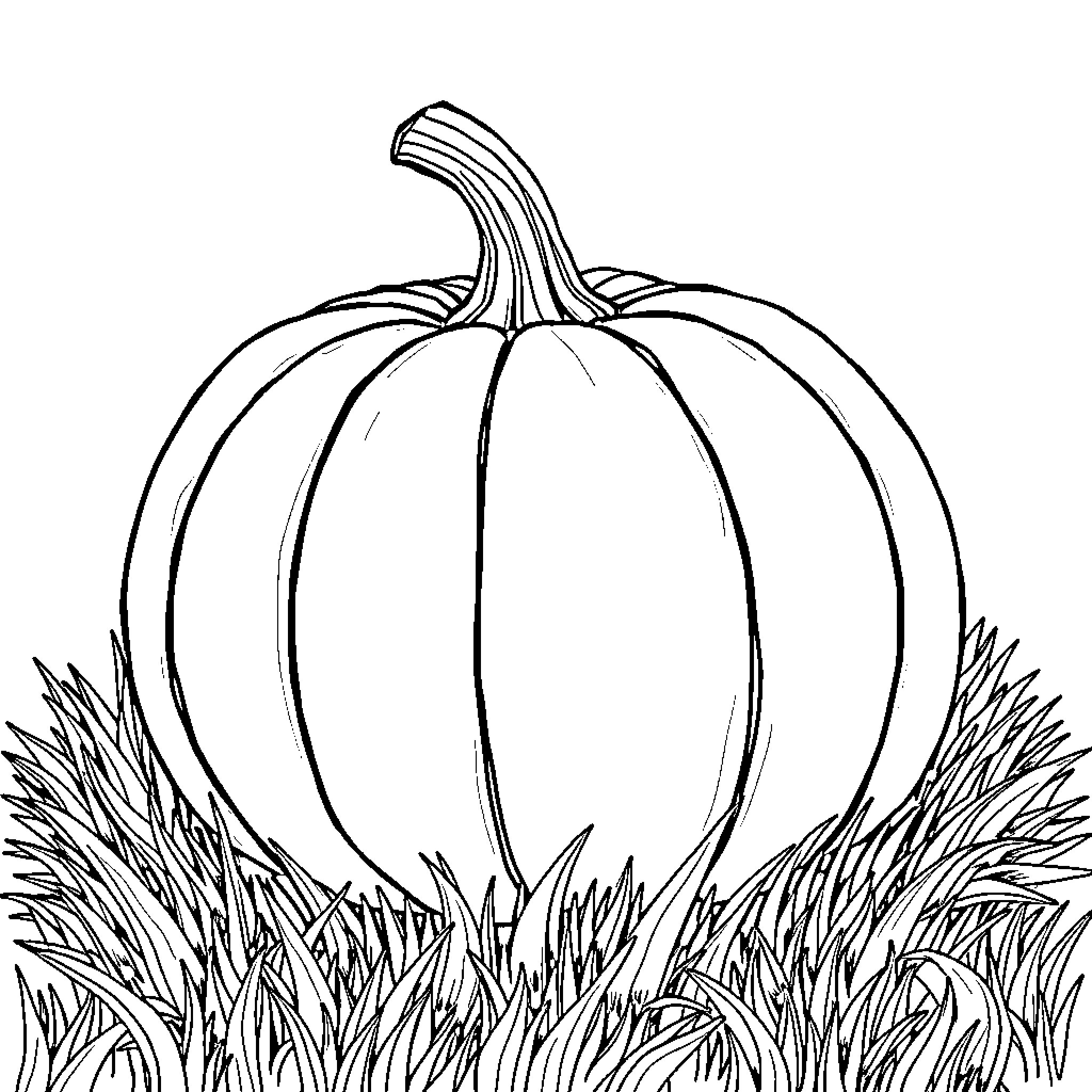 Pumpkin sitting in the grass Coloring Page (free black-and-white line drawing printable PDF for all, from beginners to advanced learners, including children, teens, adults, and seniors)