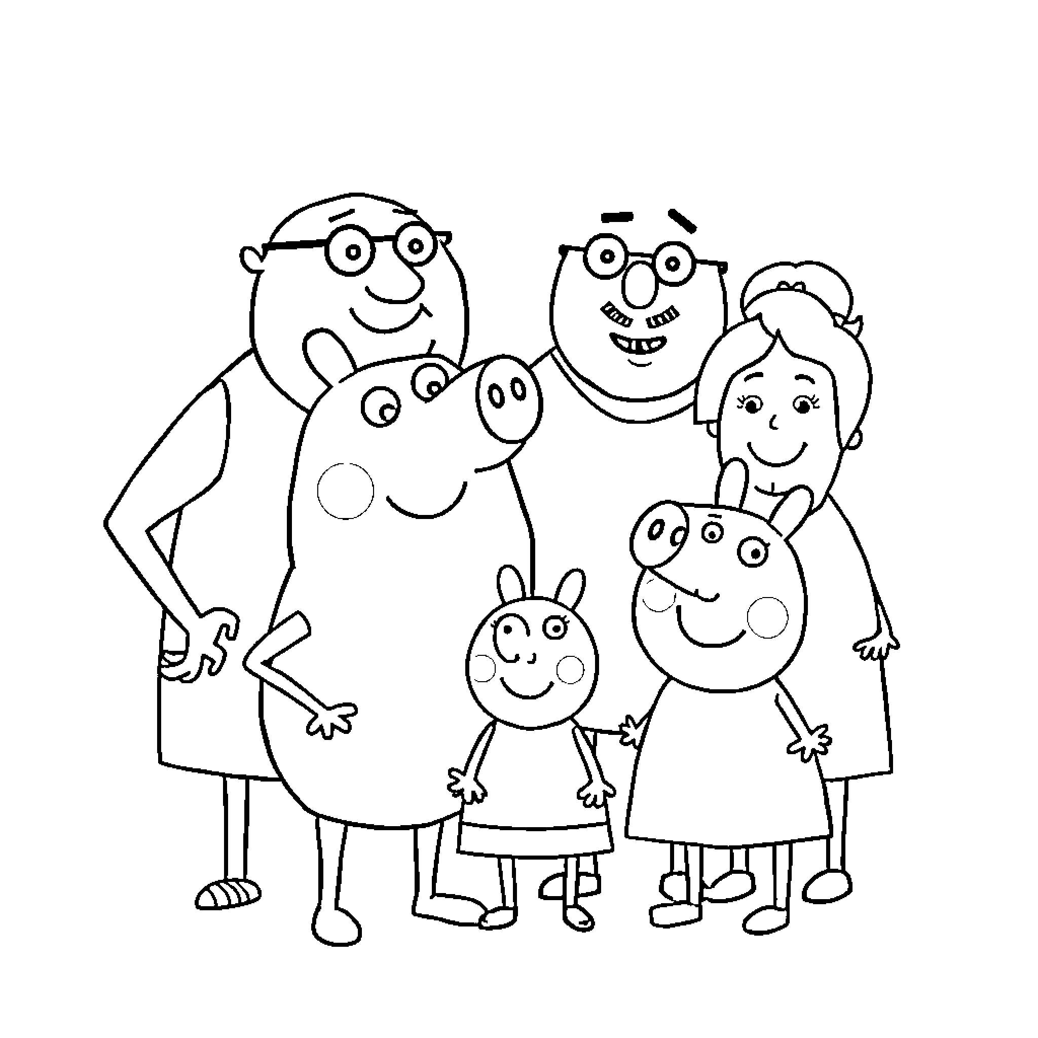 Potato Family Posing Together Happily Coloring Page (free black-and-white line drawing printable PDF for all, from beginners to advanced learners, including children, teens, adults, and seniors)