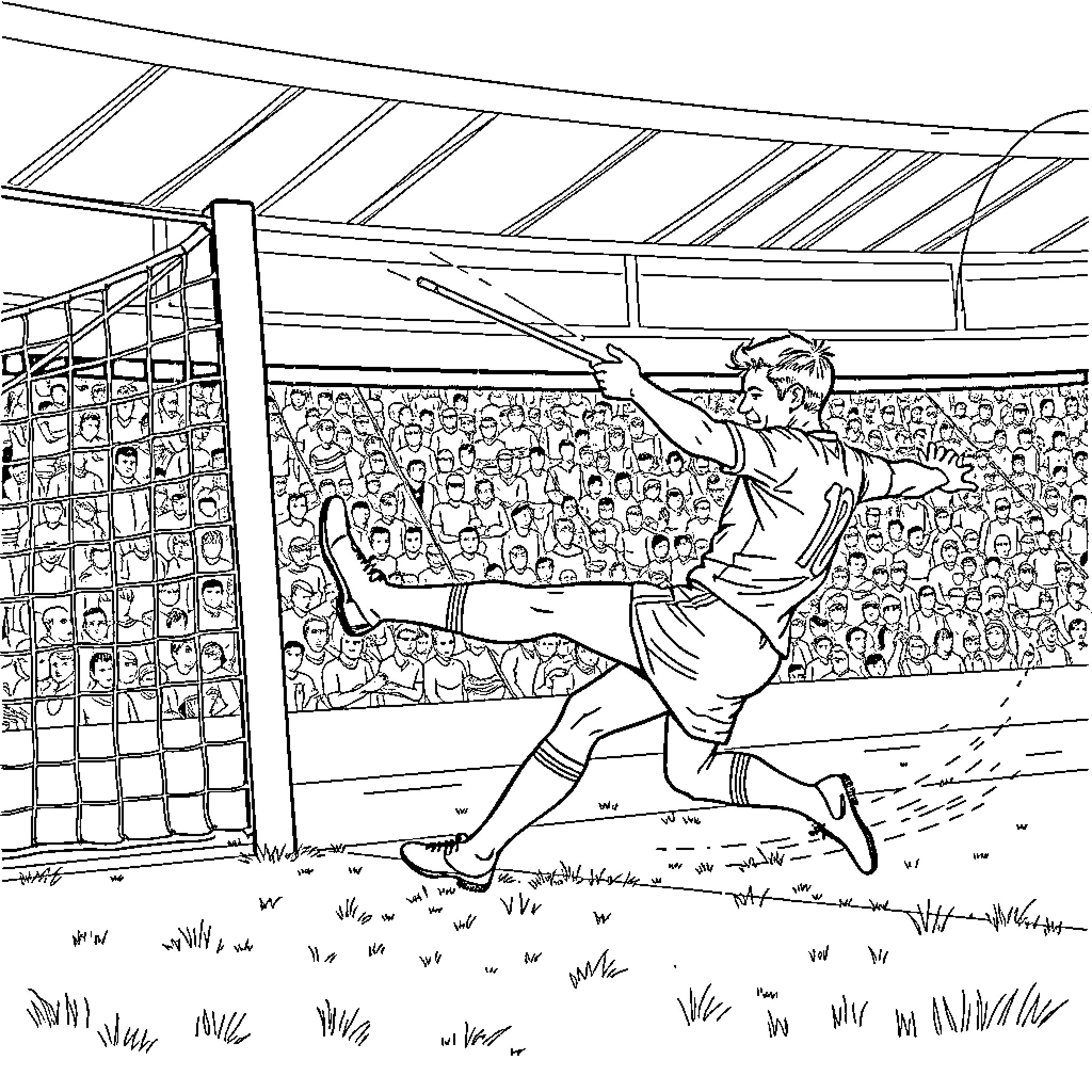 Erling Haaland playing football on the field Coloring Page (free black-and-white line drawing printable PDF for all, from beginners to advanced learners, including children, teens, adults, and seniors)