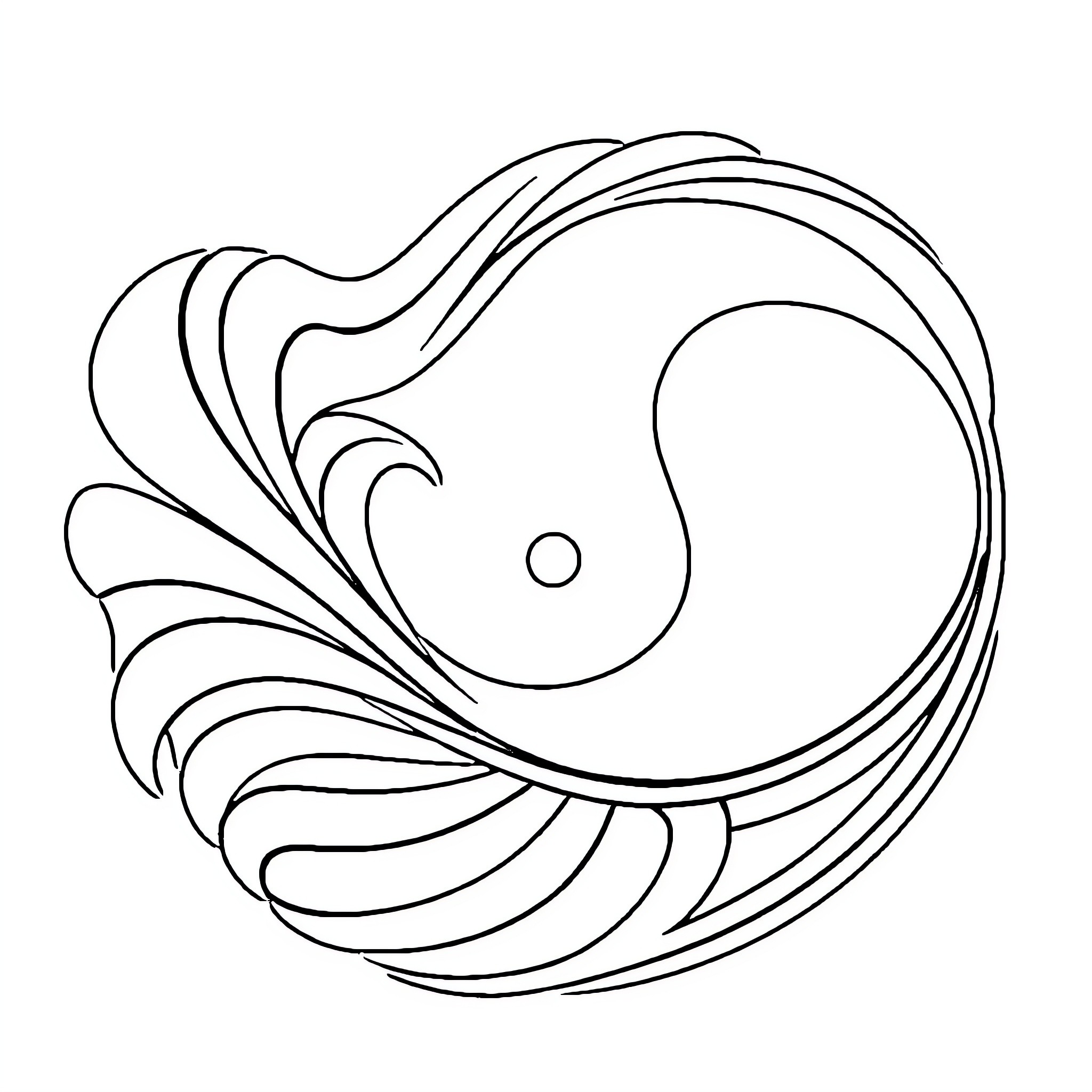 Yin Yang Abstract Spiral Design Coloring Page (free black-and-white line drawing printable PDF for all, from beginners to advanced learners, including children, teens, adults, and seniors)