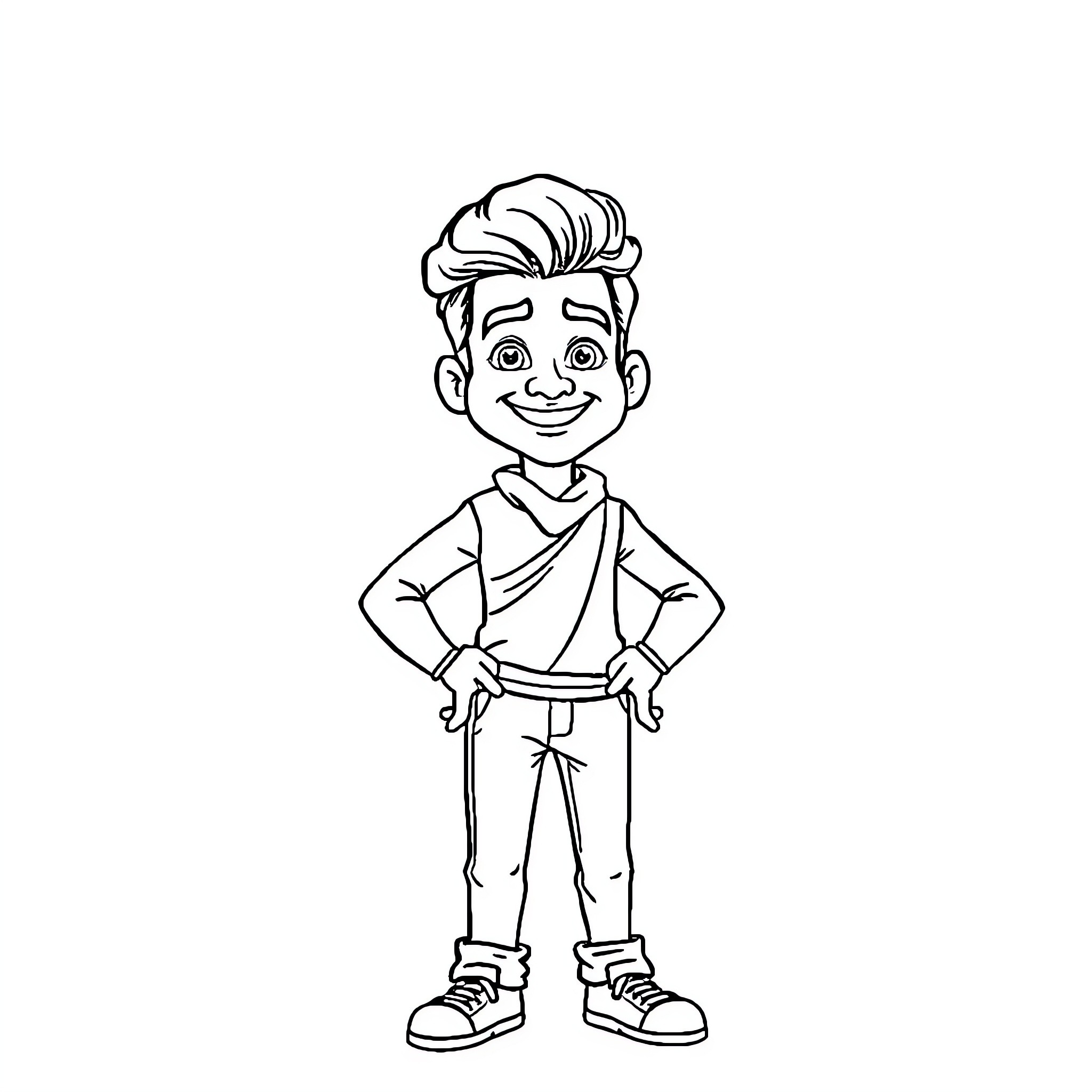 Suraj's Cheerful Posture and Attire Coloring Page (free black-and-white line drawing printable PDF for all, from beginners to advanced learners, including children, teens, adults, and seniors)