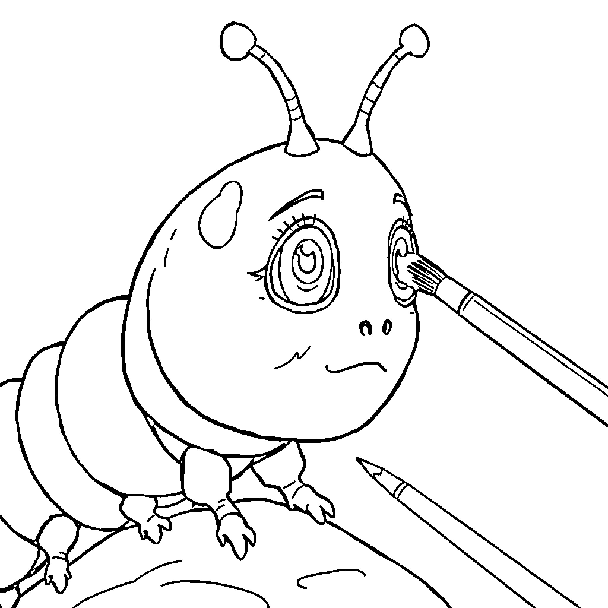 Caterpillar being drawn with pencils Coloring Page (free black-and-white line drawing printable PDF for all, from beginners to advanced learners, including children, teens, adults, and seniors)
