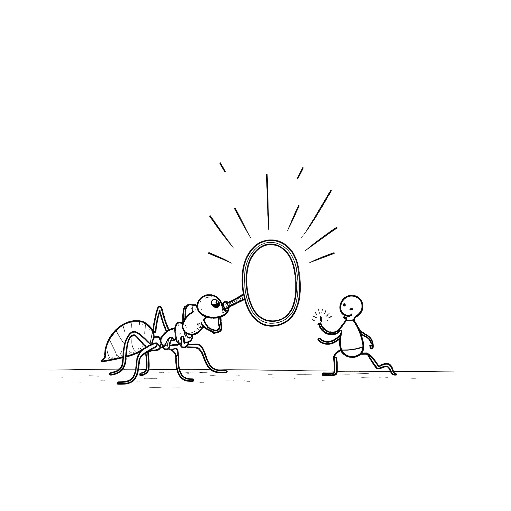 Ant Searching for Treasure with Friend Coloring Page (free black-and-white line drawing printable PDF for all, from beginners to advanced learners, including children, teens, adults, and seniors)