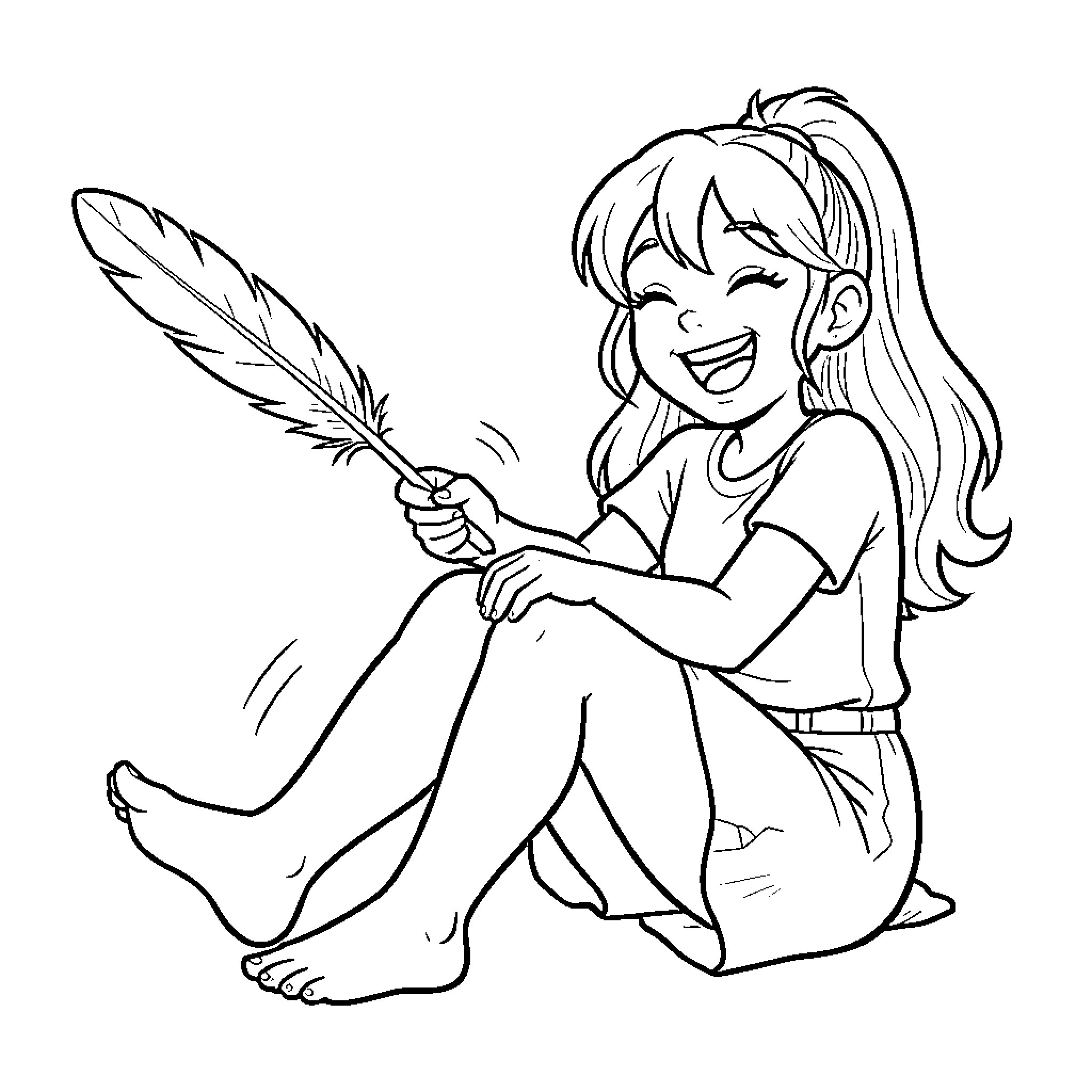 Don Turtelli smiling while holding a large feather Coloring Page (free black-and-white line drawing printable PDF for all, from beginners to advanced learners, including children, teens, adults, and seniors)