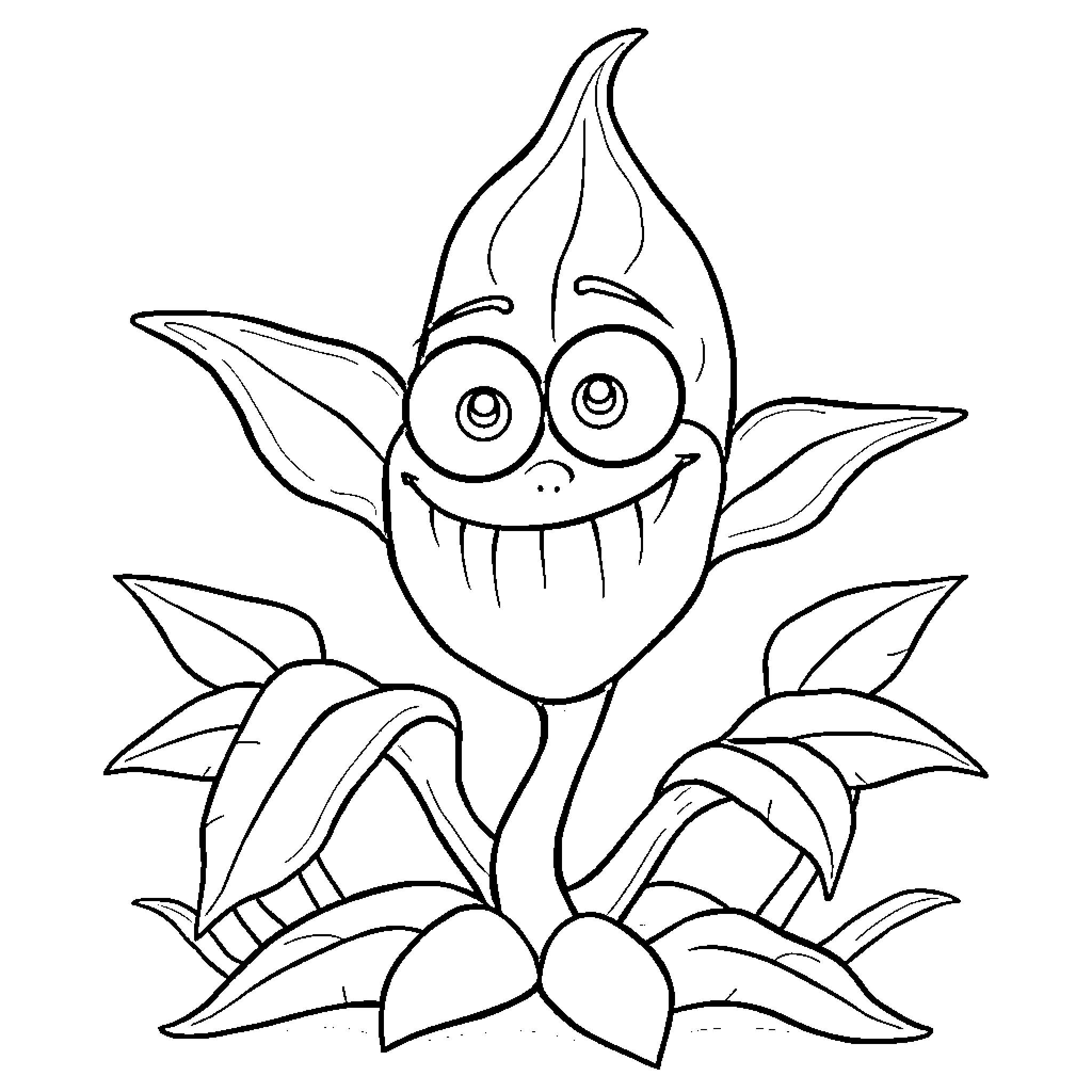 Carnivorous Plant with Expressive Features Coloring Page (free black-and-white line drawing printable PDF for all, from beginners to advanced learners, including children, teens, adults, and seniors)